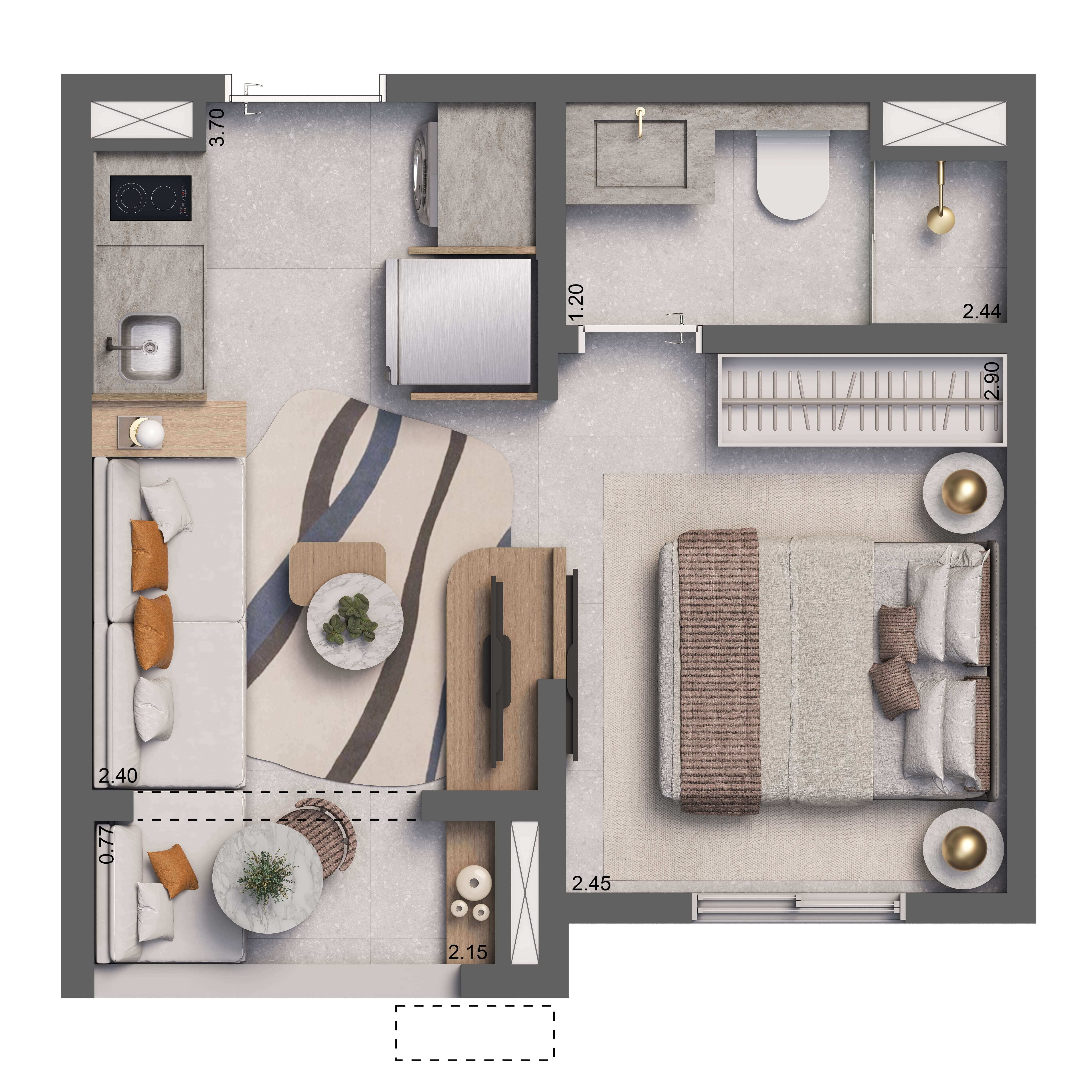 Planta Padrão Ampliada com Terraço 24m²