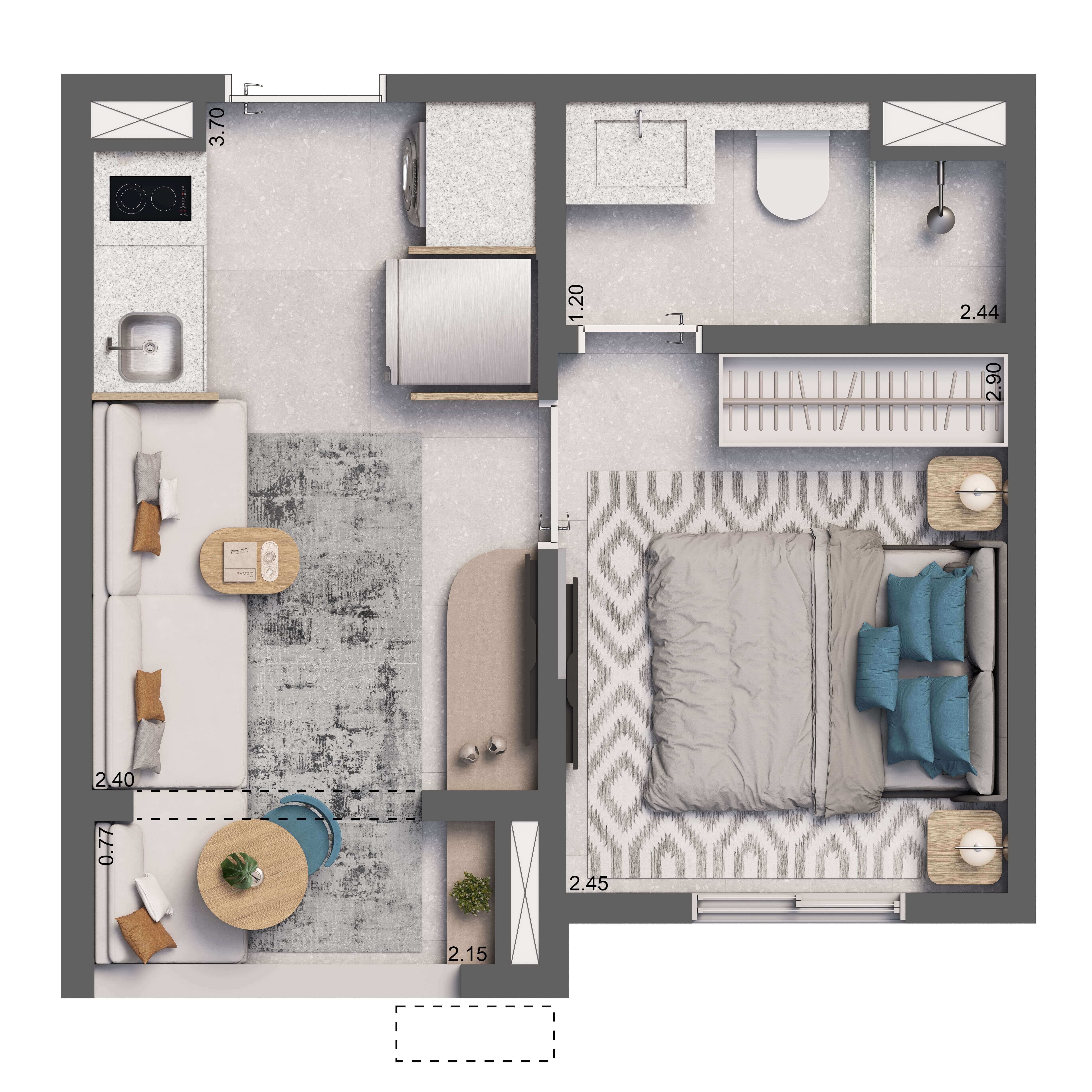 Planta Opção com Terraço 24m² | 1 dorm.