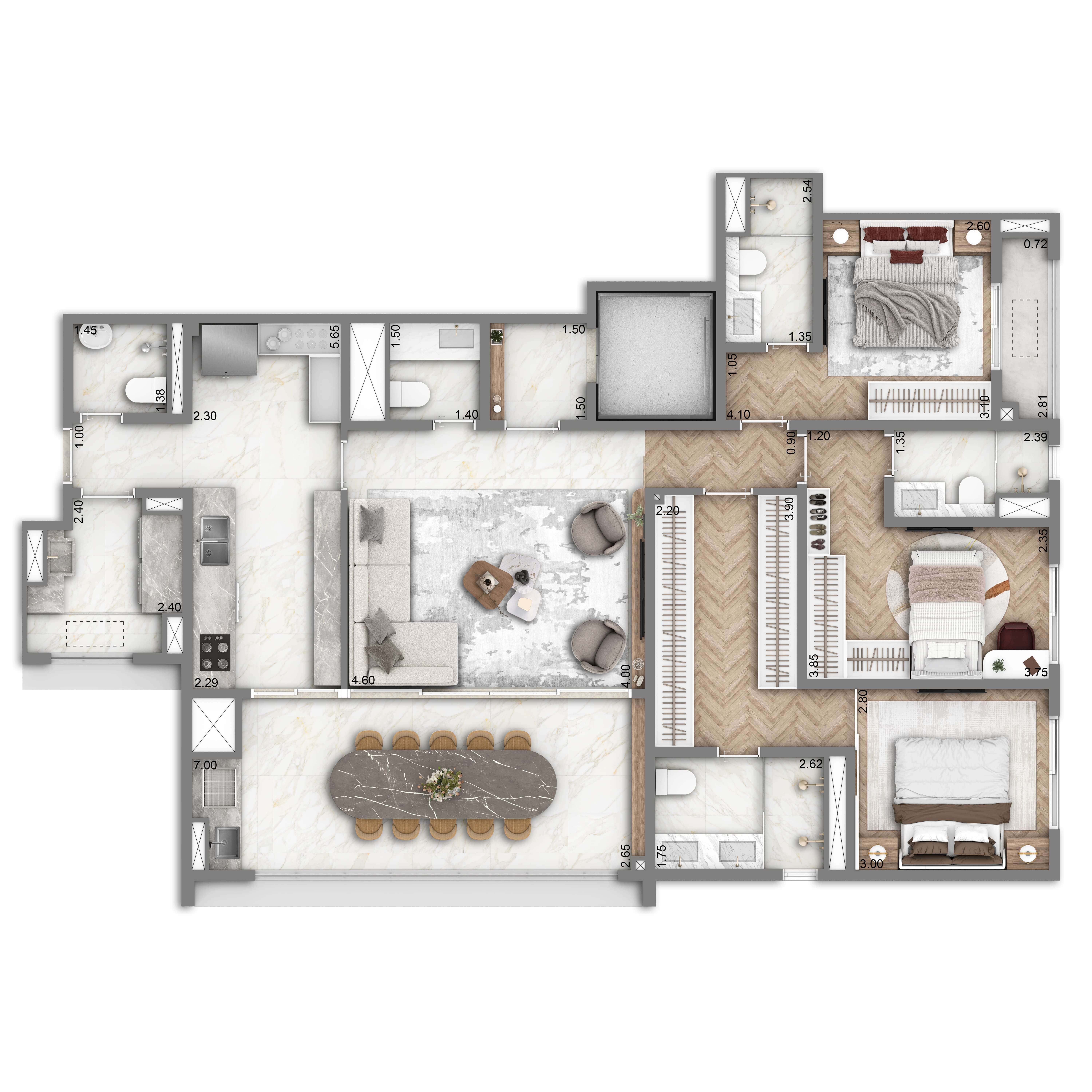 Planta Opção 133m² | 3 suítes | 2 vagas