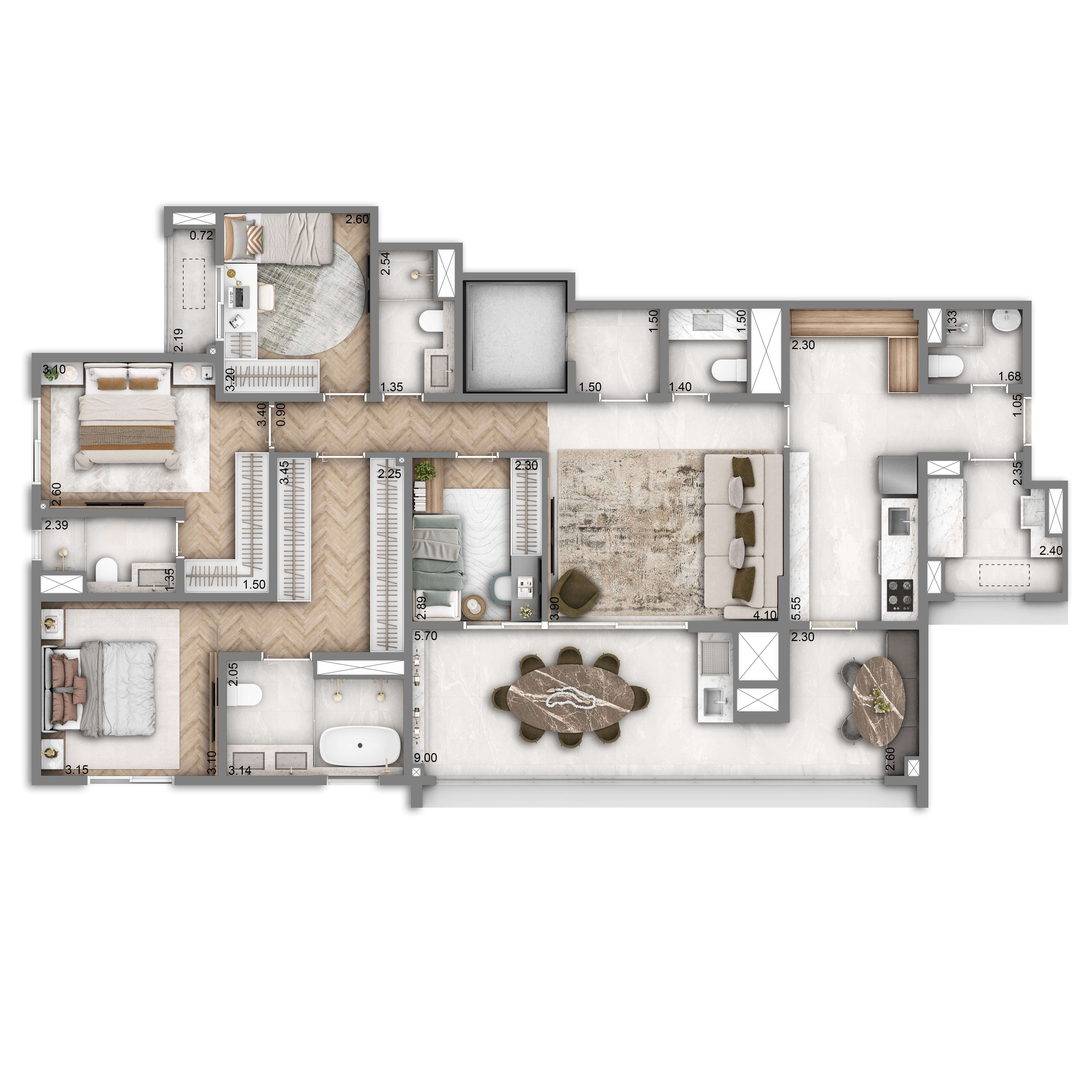 Planta Opção 1 147m² | 4 dorms. | 2 vagas