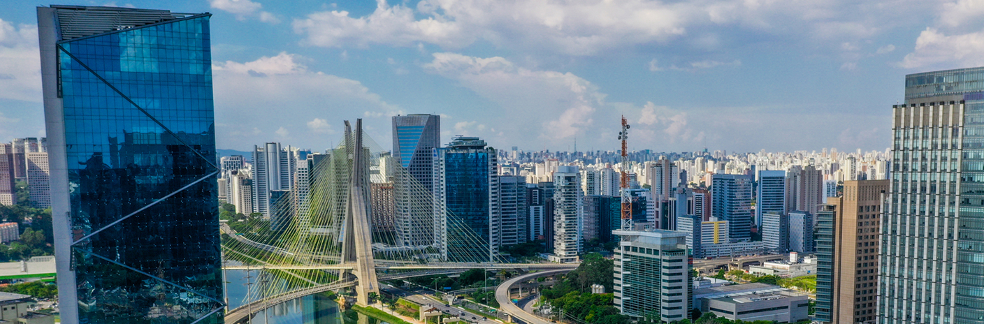 Horizonte metropolitano me que se contempla multiplos prédios e uma ponte