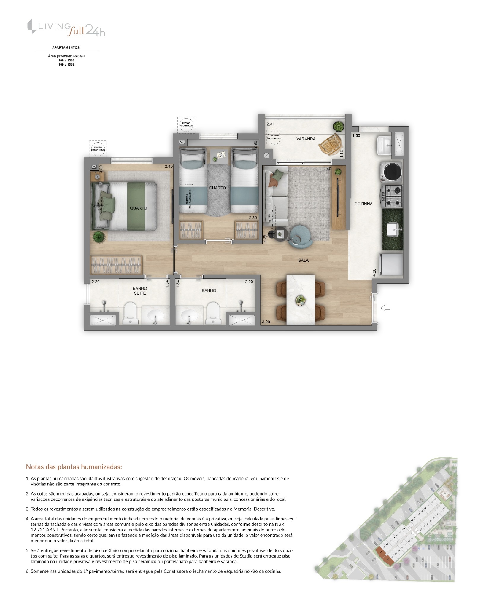2 Quartos - 50m²