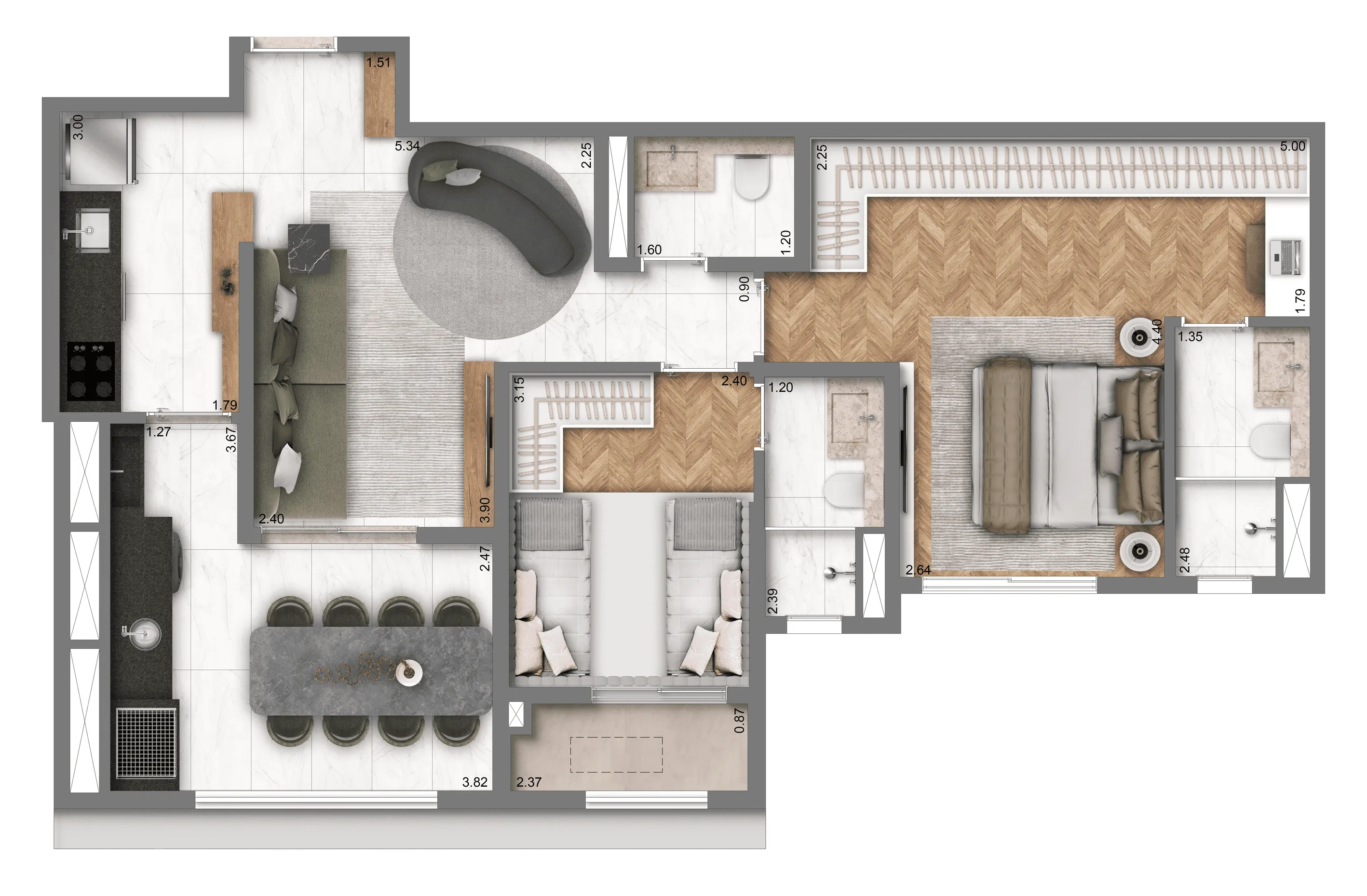 Planta Padrão 75 m² | 2 suítes