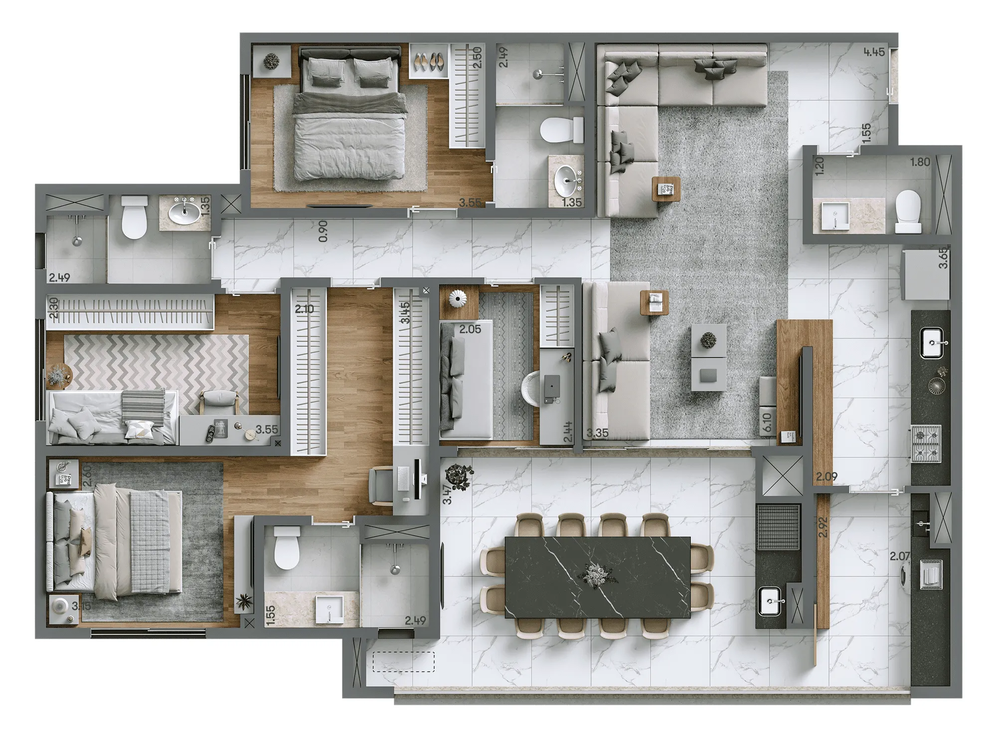 Planta Opção 125 m² | 4 dorms. (2 suítes)