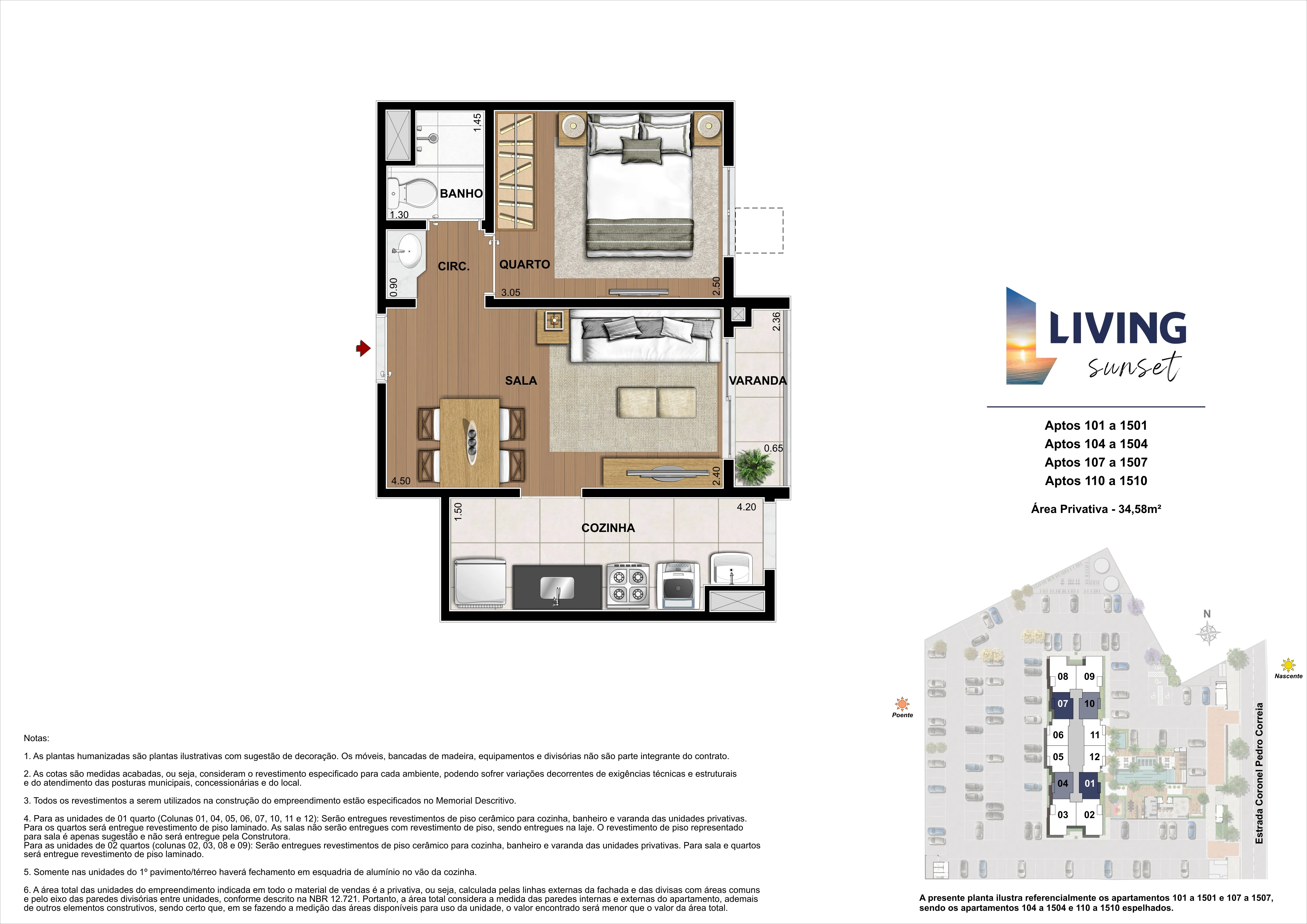 1 quarto - Área privativa: 34,58m²