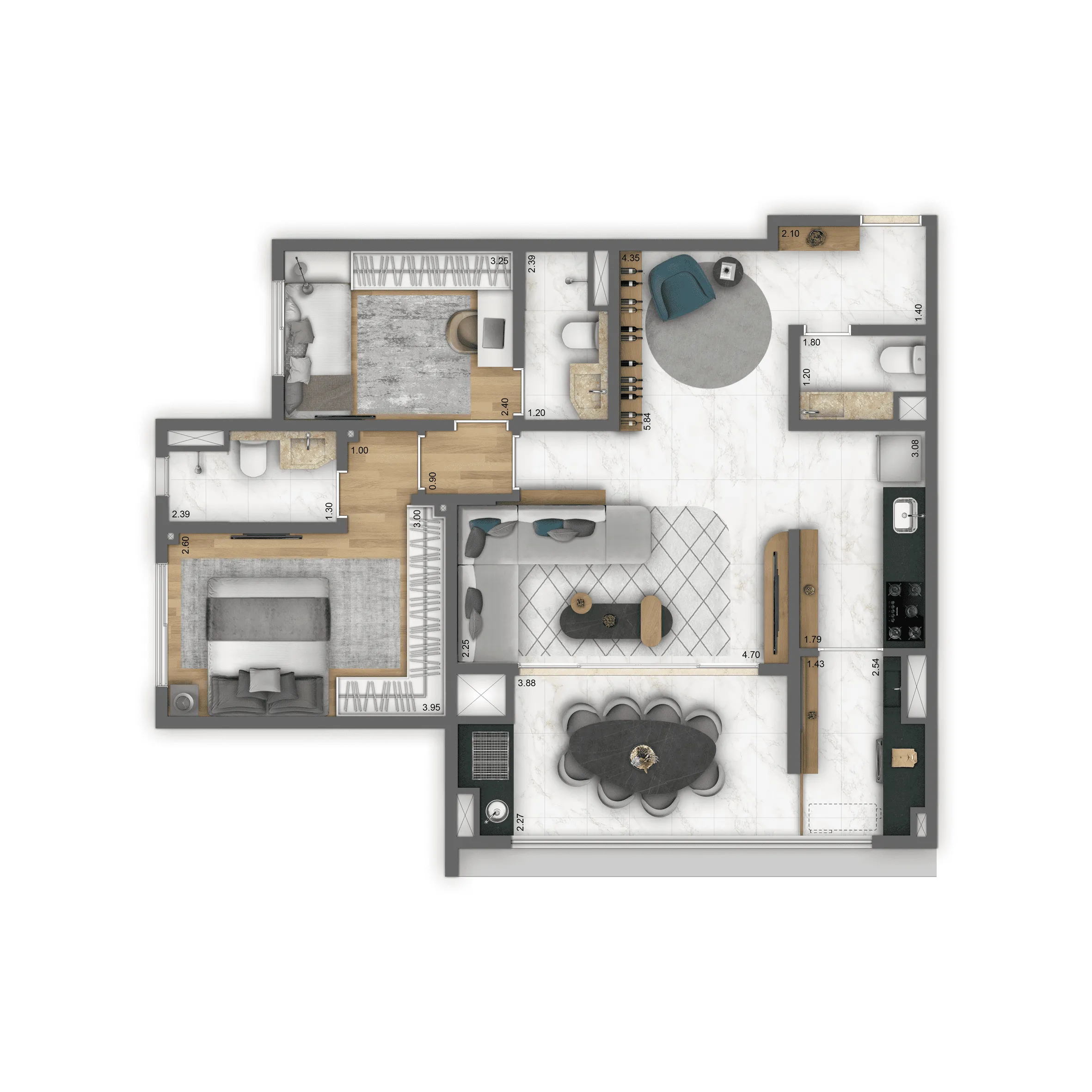 Planta Opção 82 m² | 2 suítes