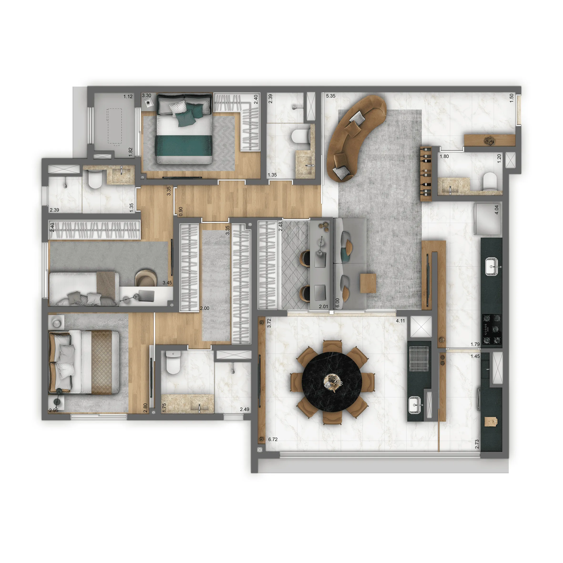 Planta Opção 120 m² | 4 dorms. (2 suítes)