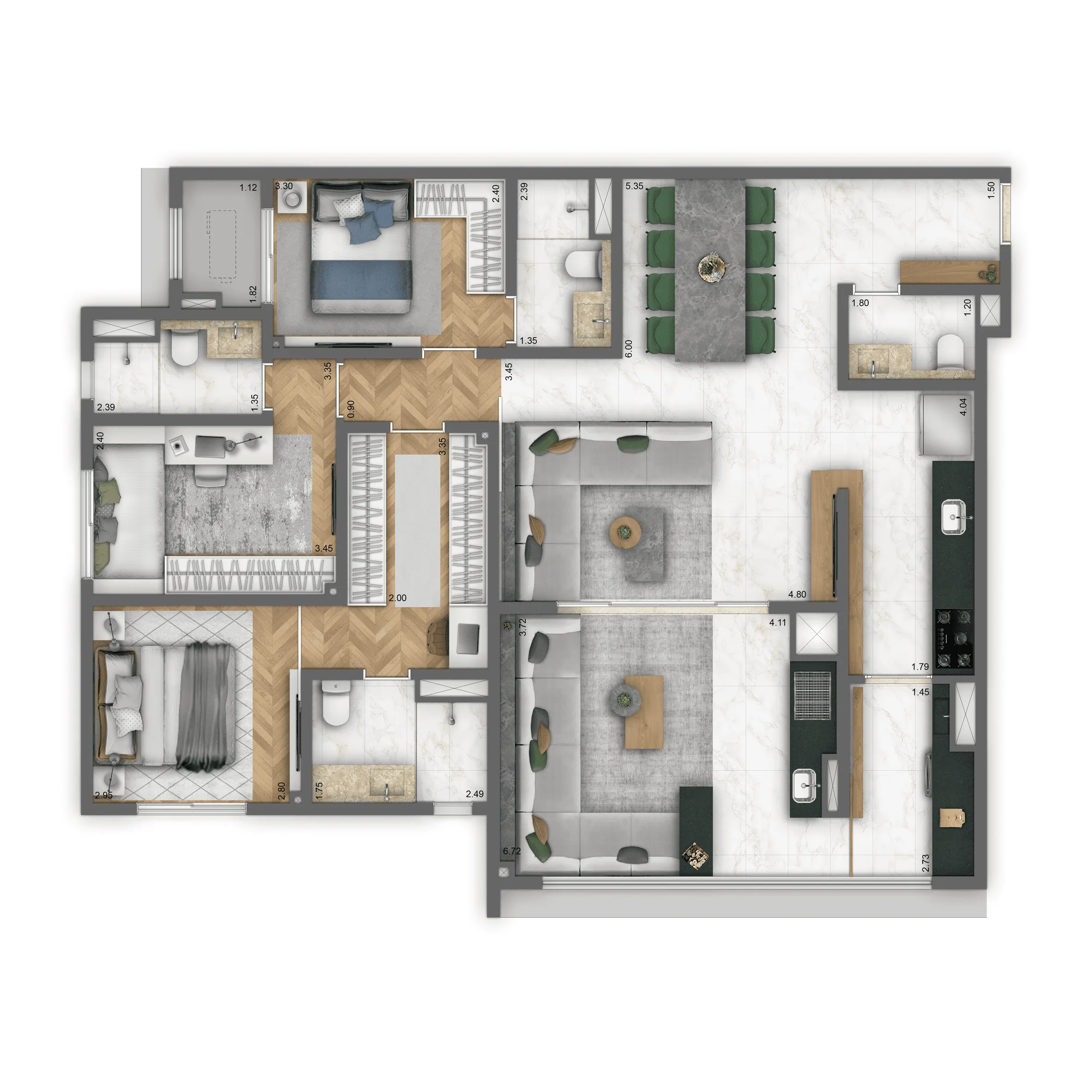 Planta-tipo 120 m² | 3 suítes