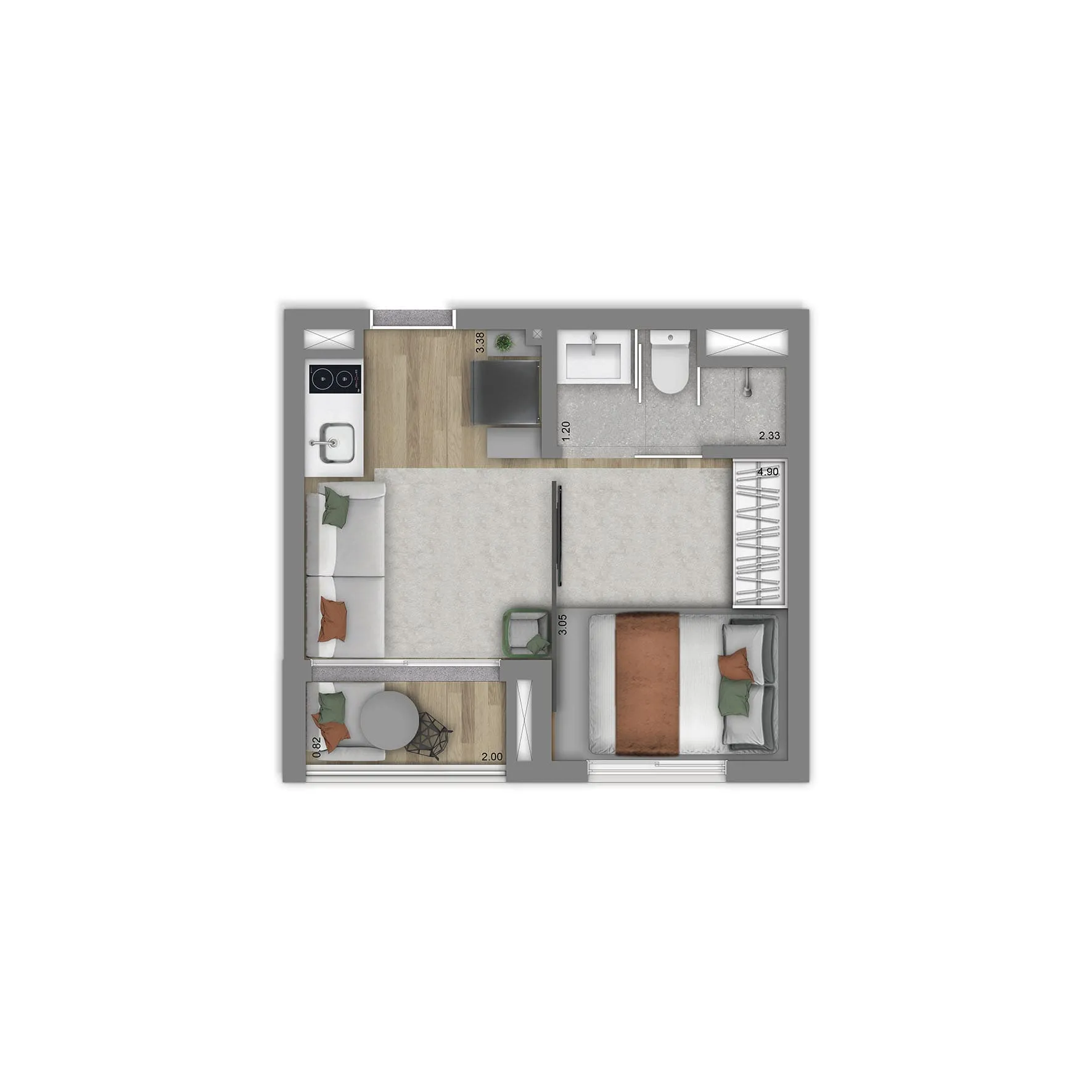 Planta Opção de 24 m² | Studio