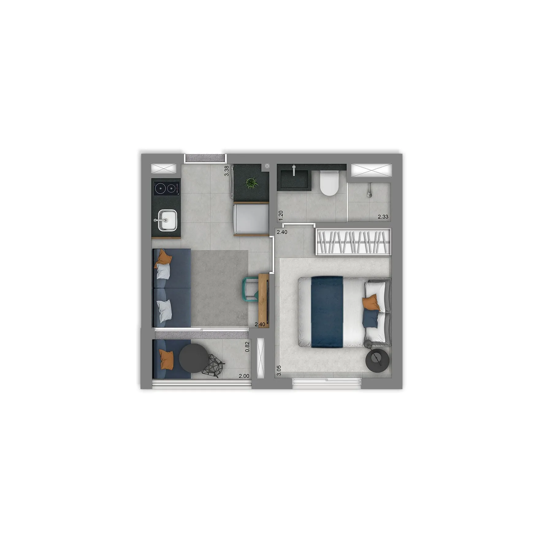 Planta-tipo de 24 m² | Studio