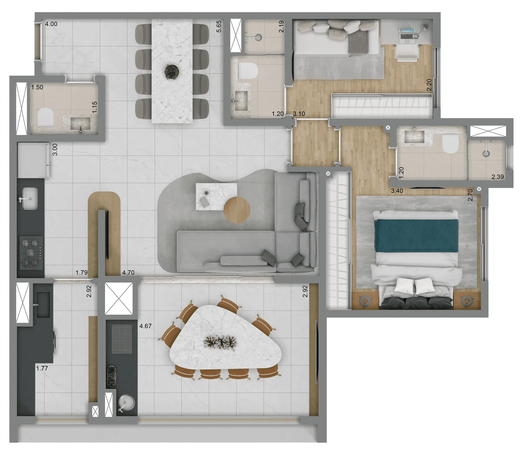 Planta Opção 82 m² | 2 suítes