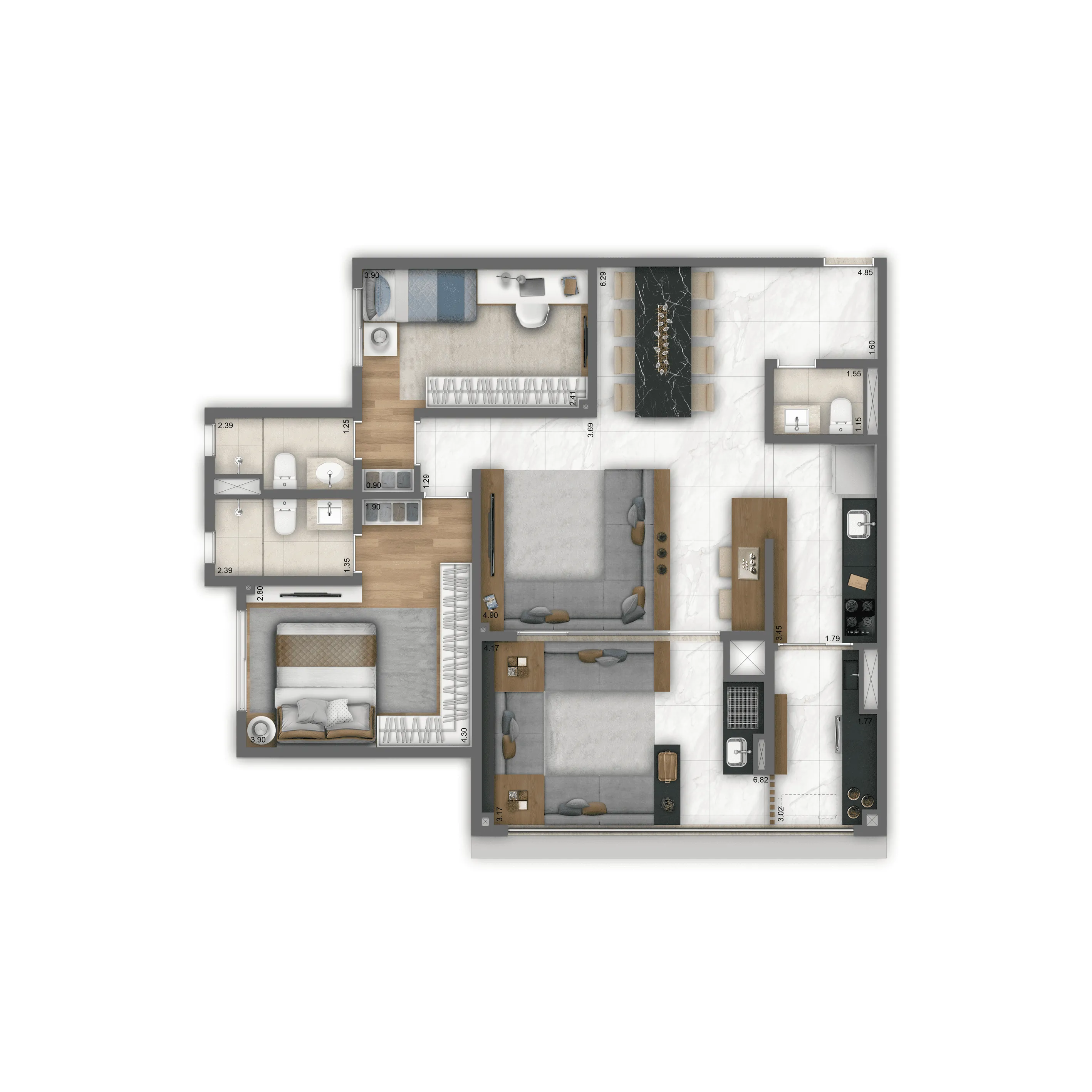 Planta Opção 100 m² | 2 suítes