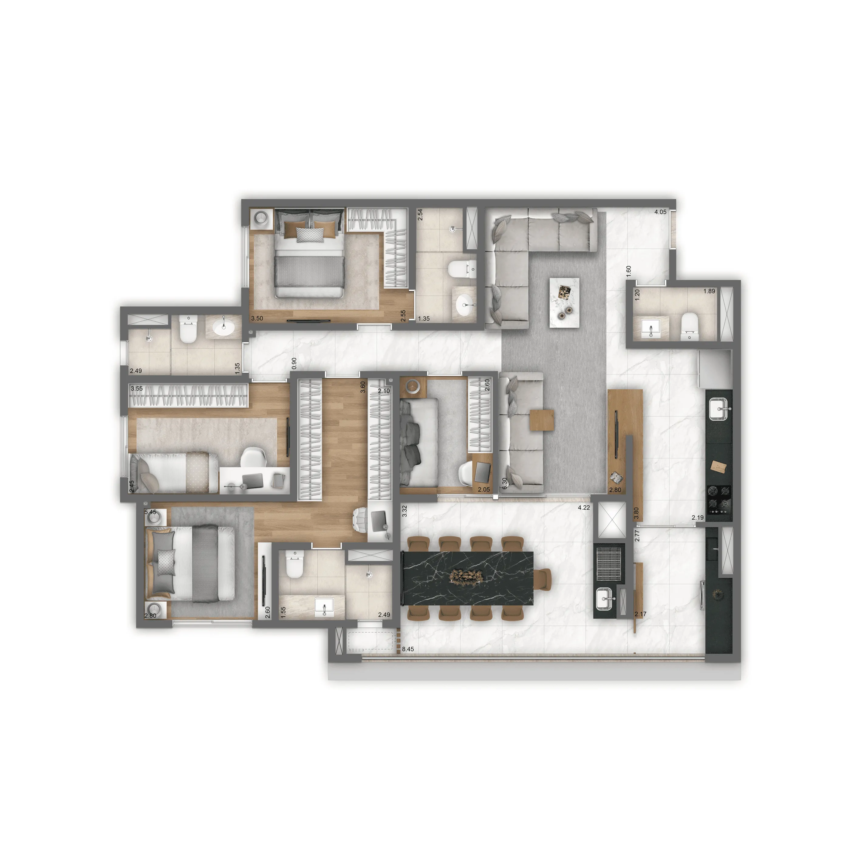 Planta Opção 121 m² | 4 dorms. | 2 suítes