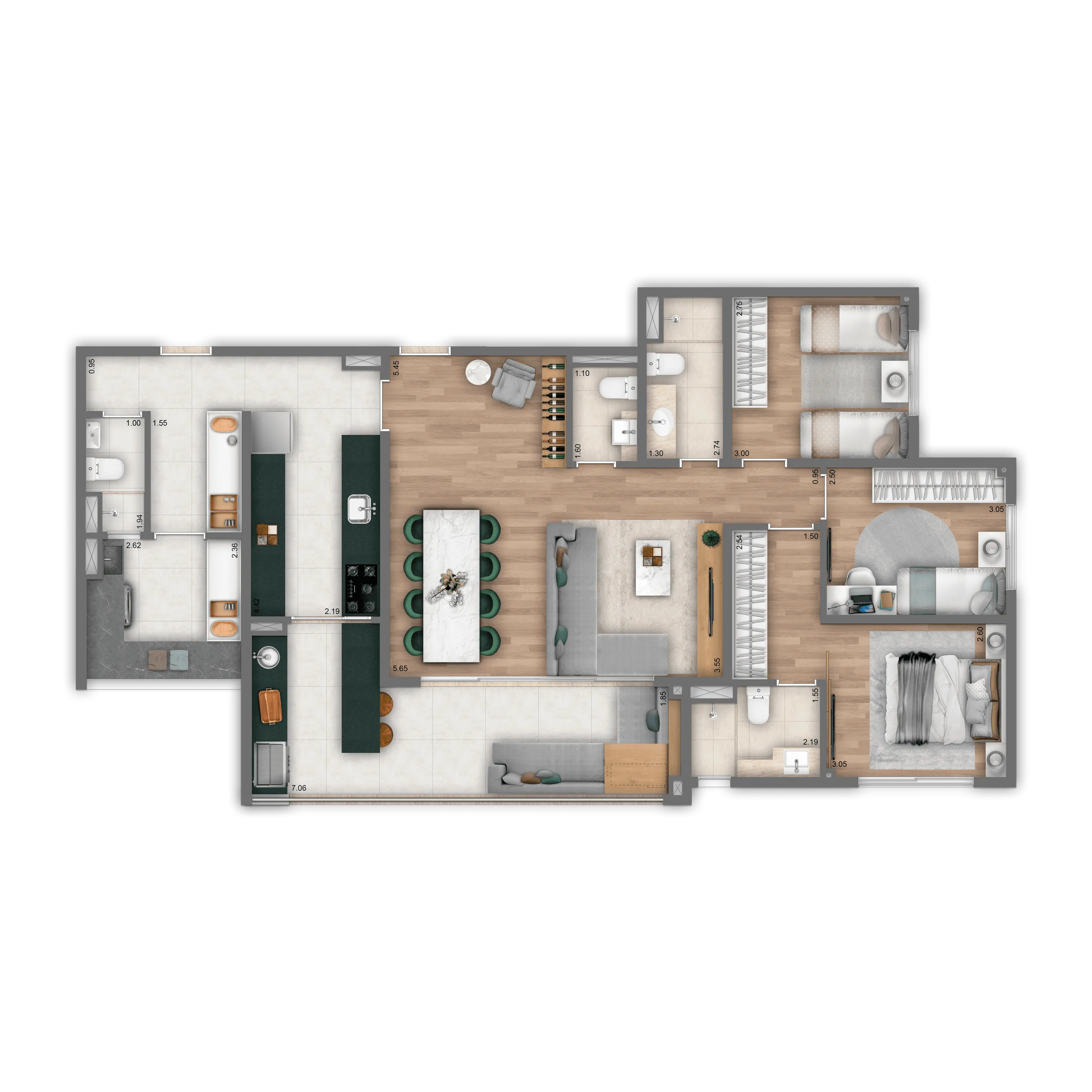Planta Opção 116 m² | 3 dorms. | 1 suíte