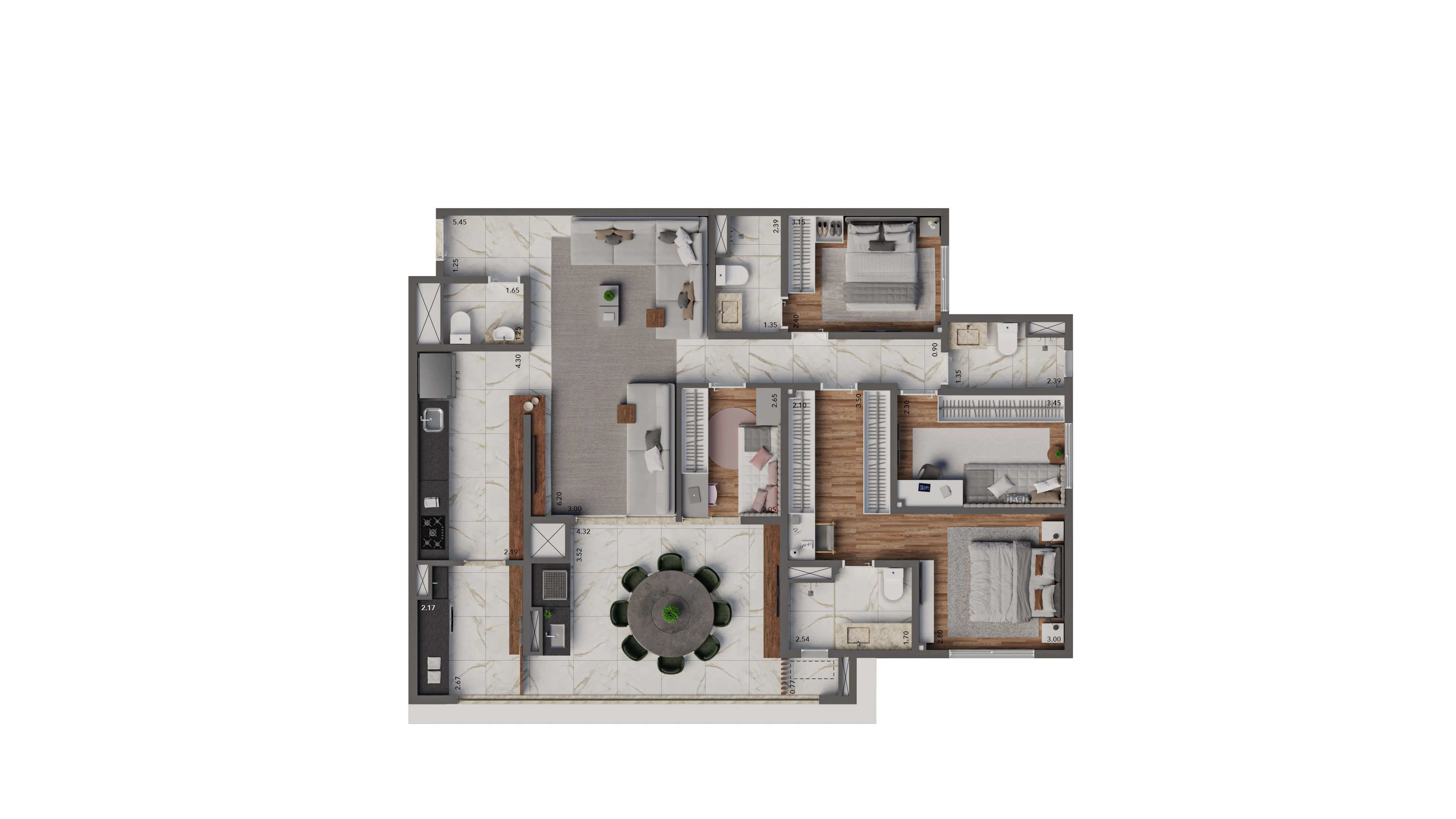 Planta Opção 125 m² | 4 dorms. | 2 suítes