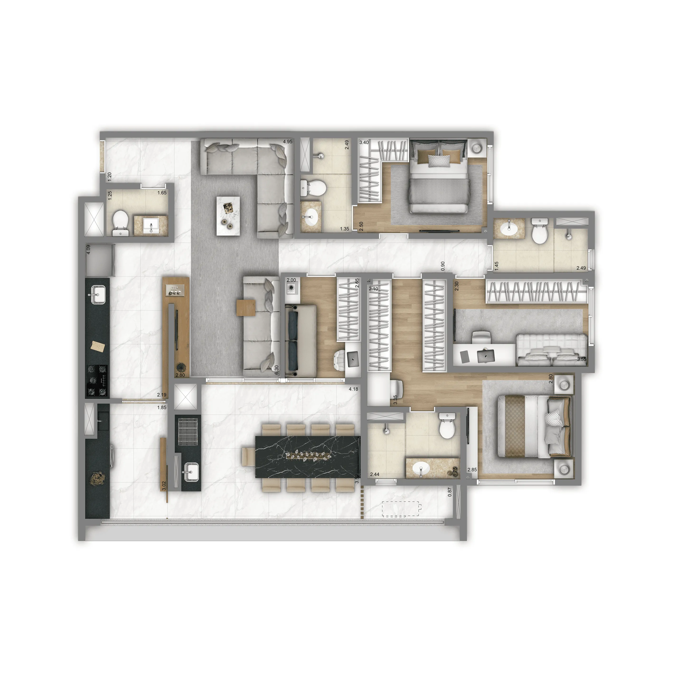 Planta Opção 125m² | 4 dorms. | 2 suítes