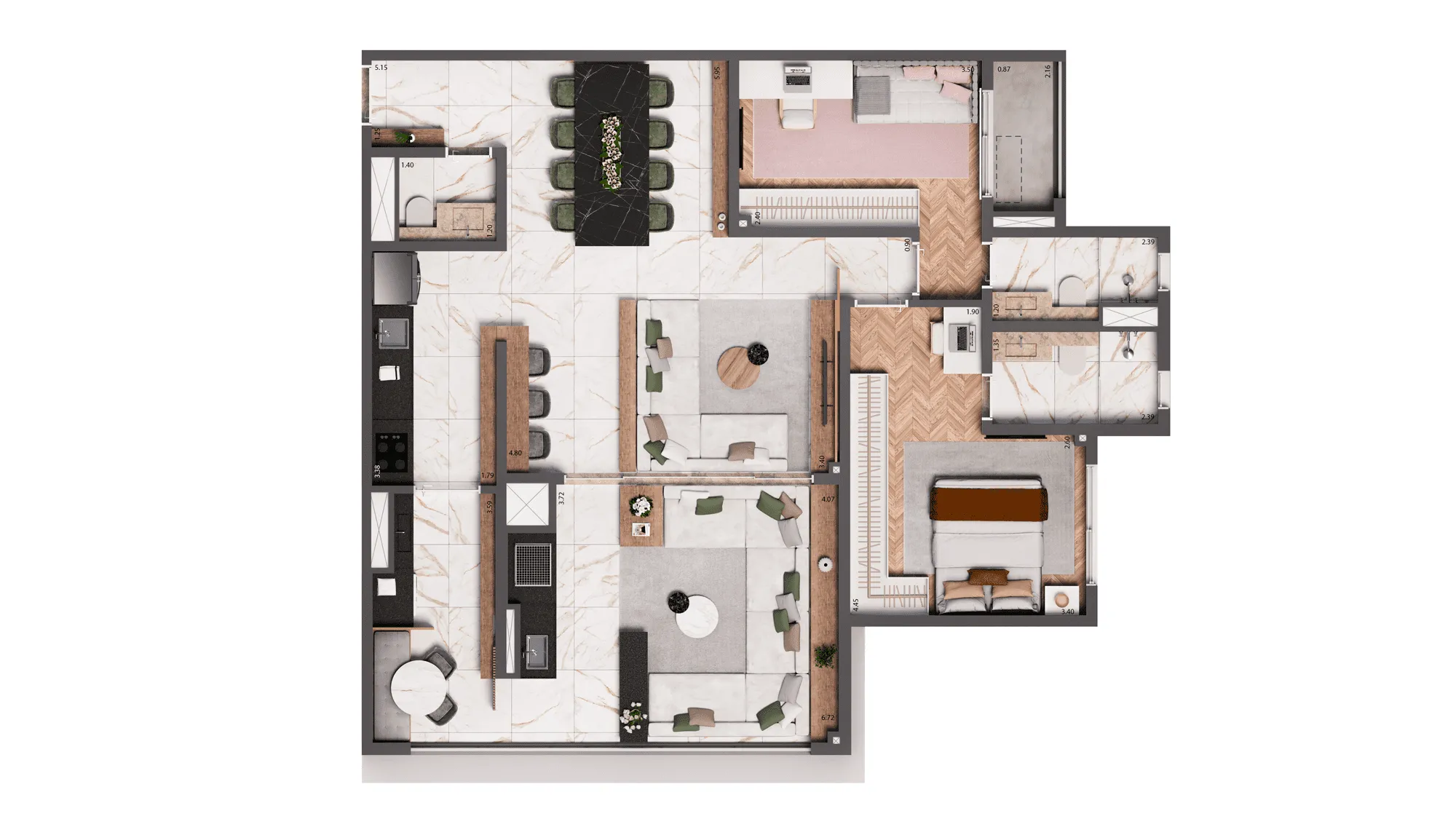 Planta Opção 100 m² | 2 suítes