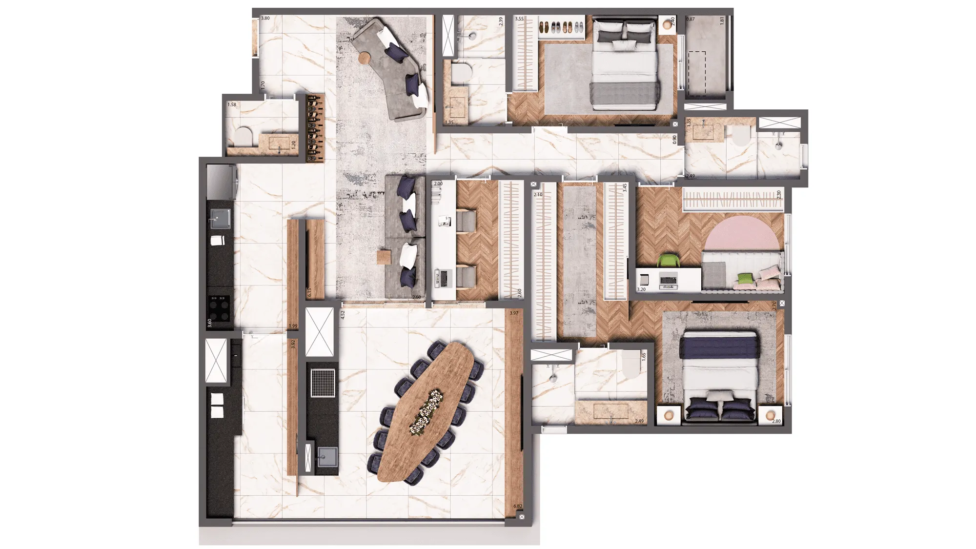 Planta Opção 123 m² | 4 dorms. | 2 suítes