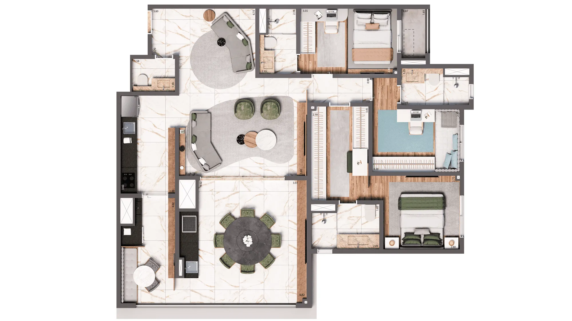 Planta Tipo 123 m² | 3 suítes