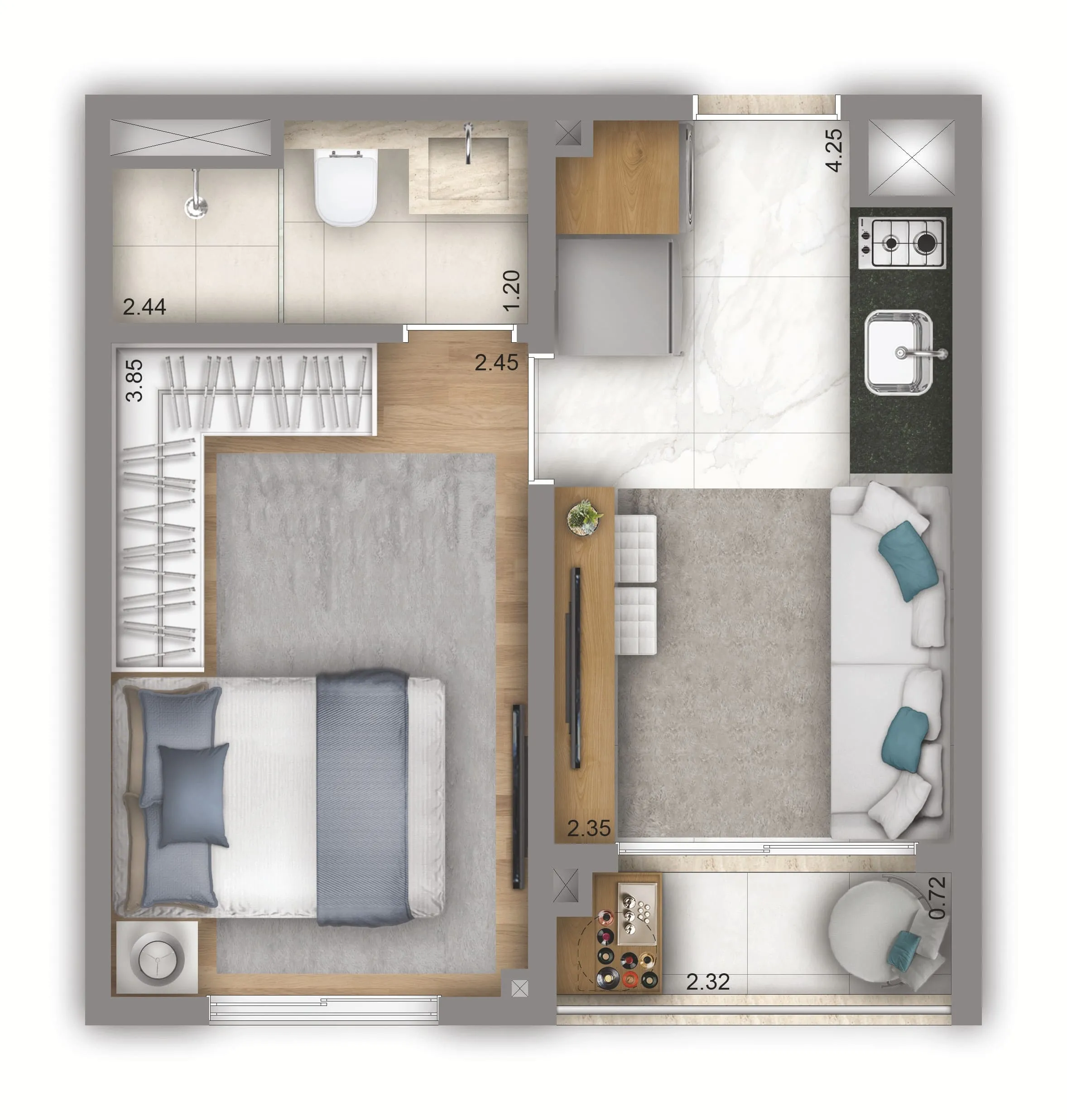 Planta Tipo 27m² | 1 dorm. | Hospedagem