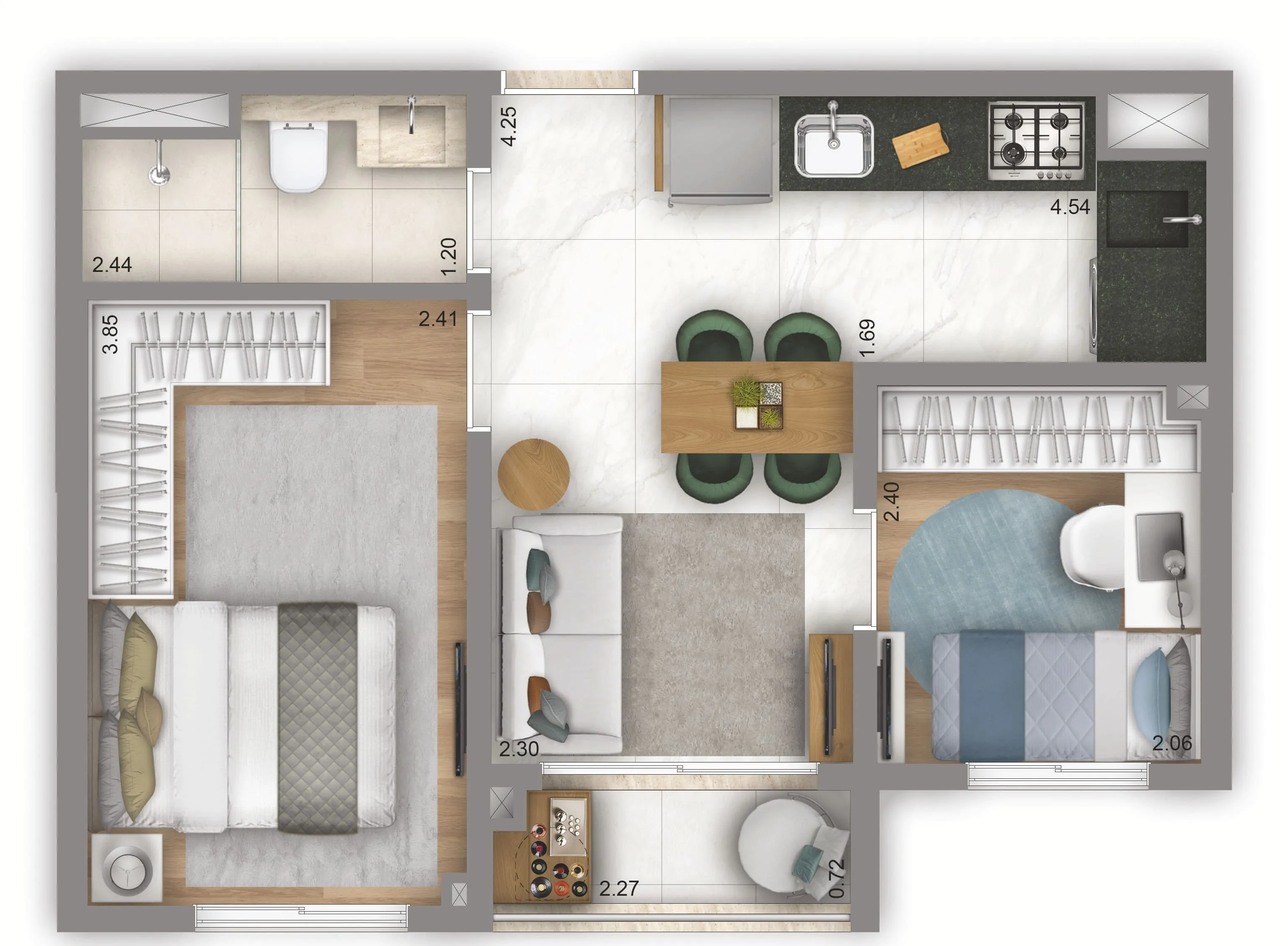 Planta Tipo 37m² | 2 dorms. | Residencial