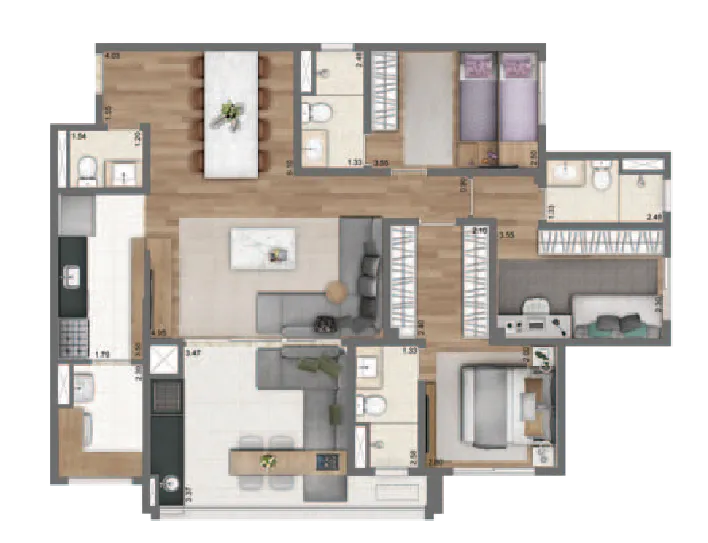 Planta Opção 110m² | 3 Suítes