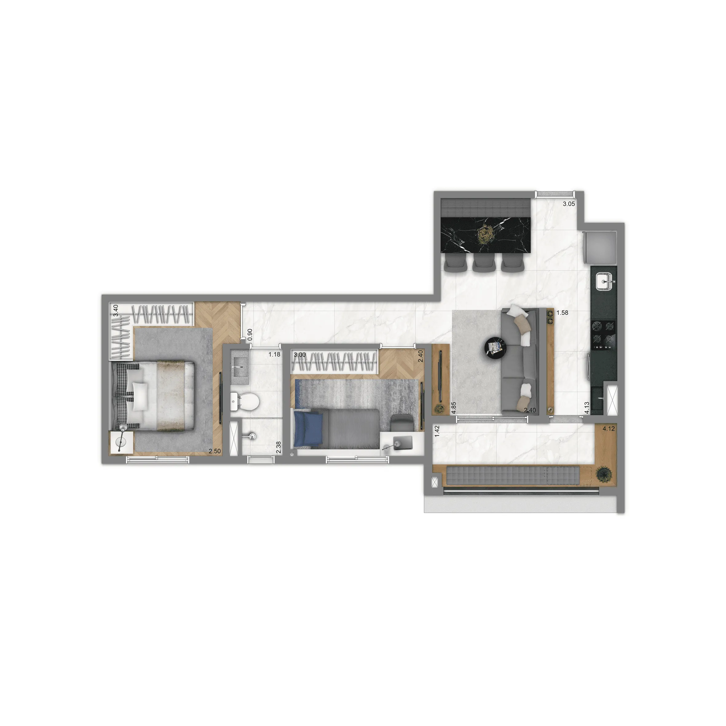 Planta 55 m² | 2 Dorms