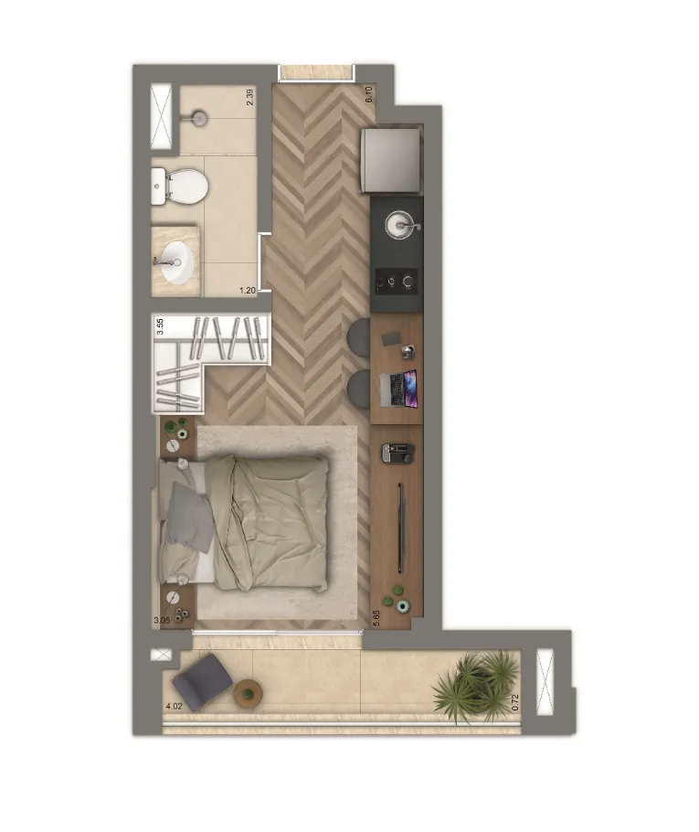 Planta Tipo 25 m² | Studio