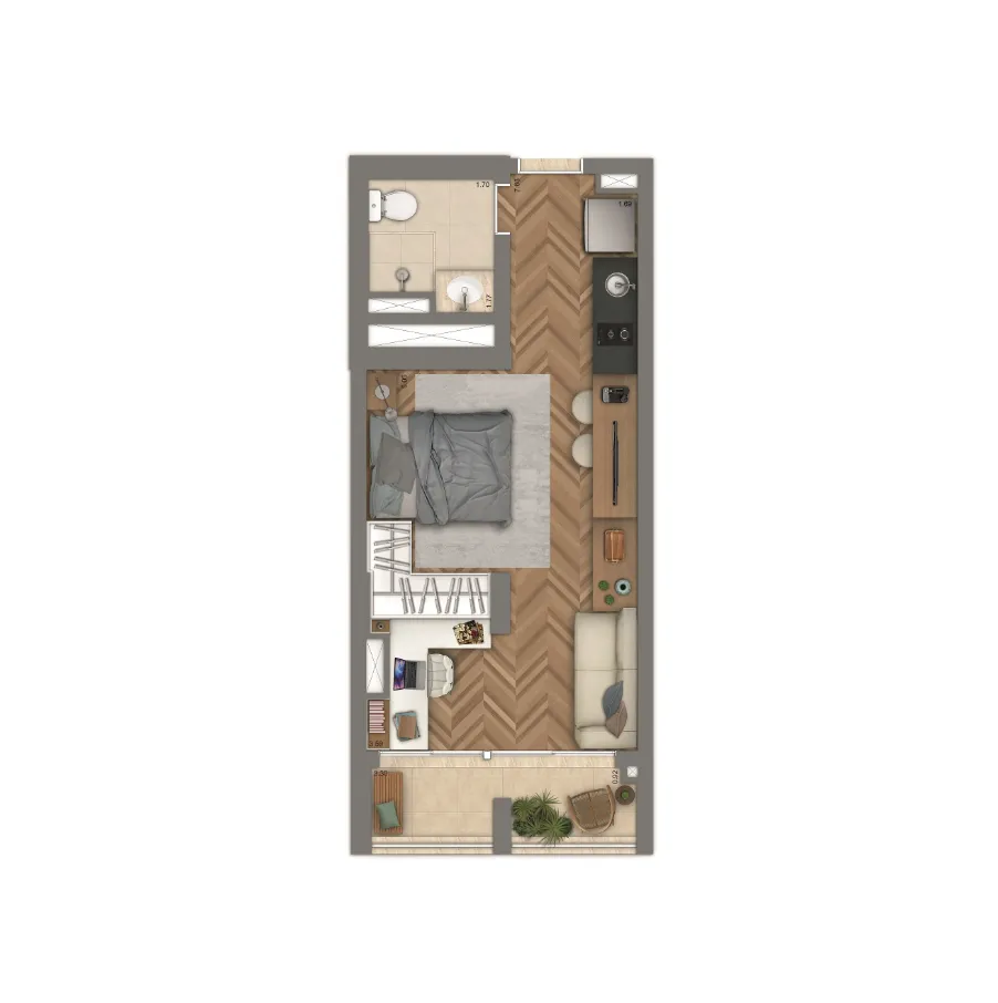 Planta Tipo 34 m² | Studio