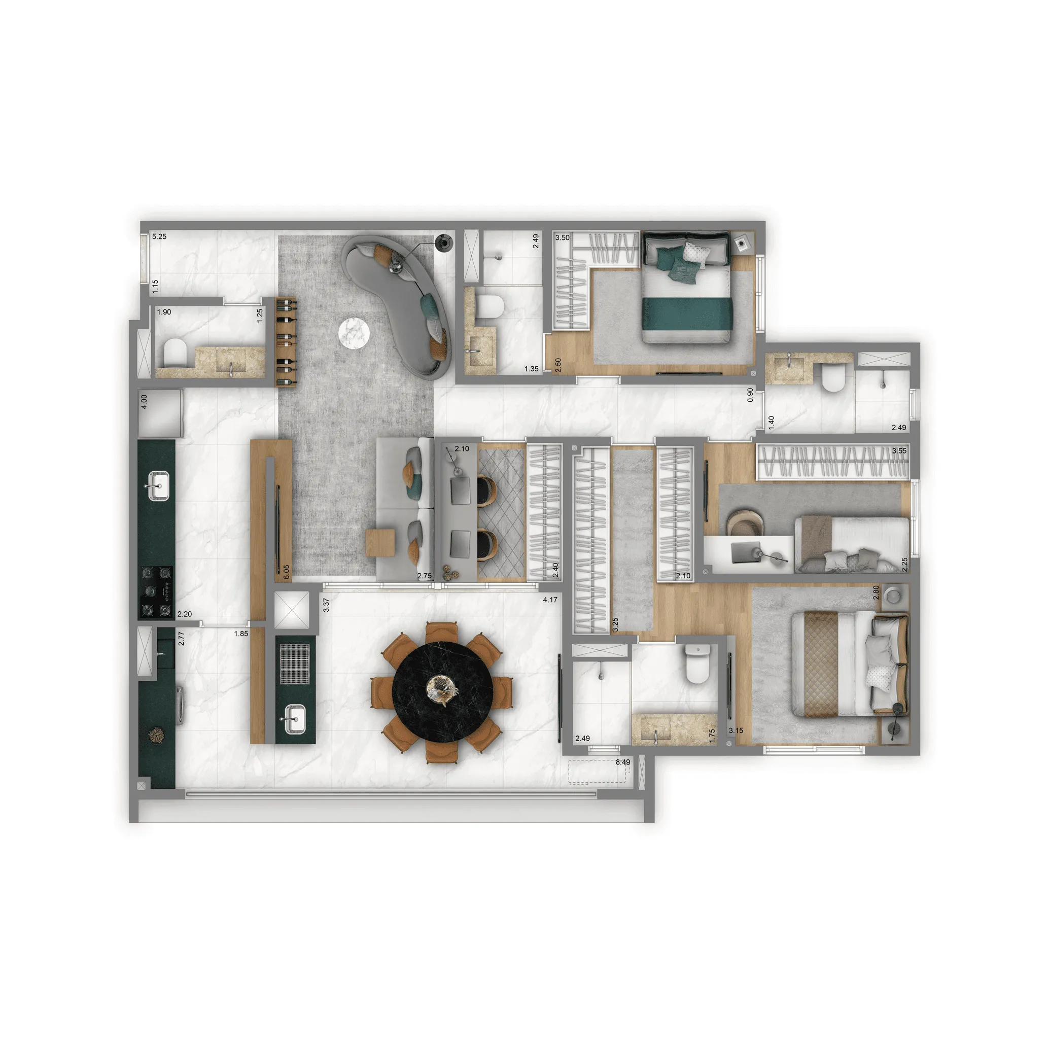 Planta Opção 122 m² | 4 Dorms (2 suítes)