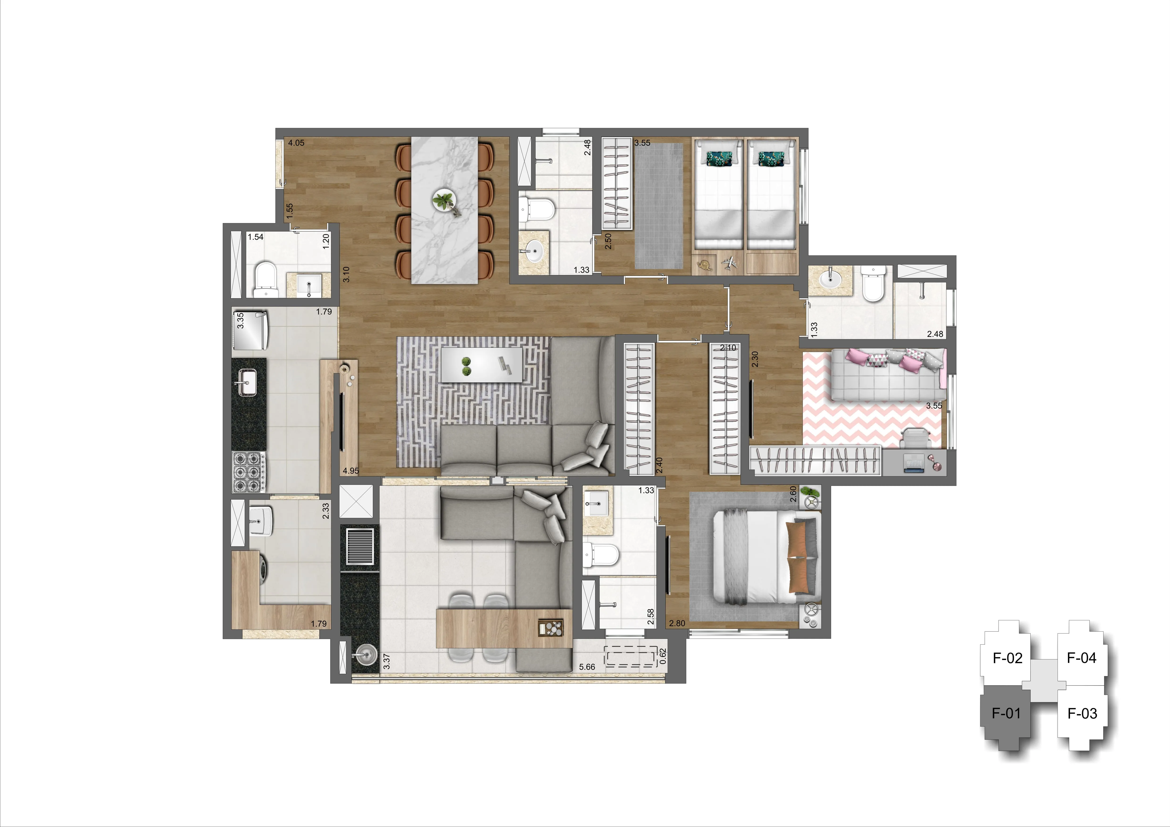 Planta Tipo 109 m² | 3 suítes