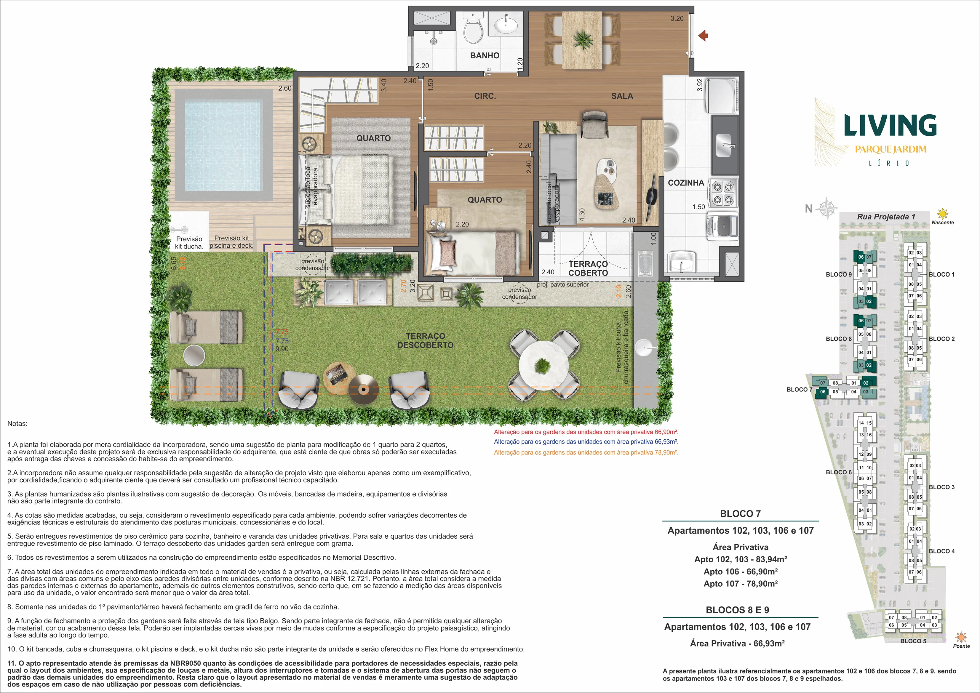 2 Quartos - Opção Garden - Área privativa: 66,93m² até 83,94m²