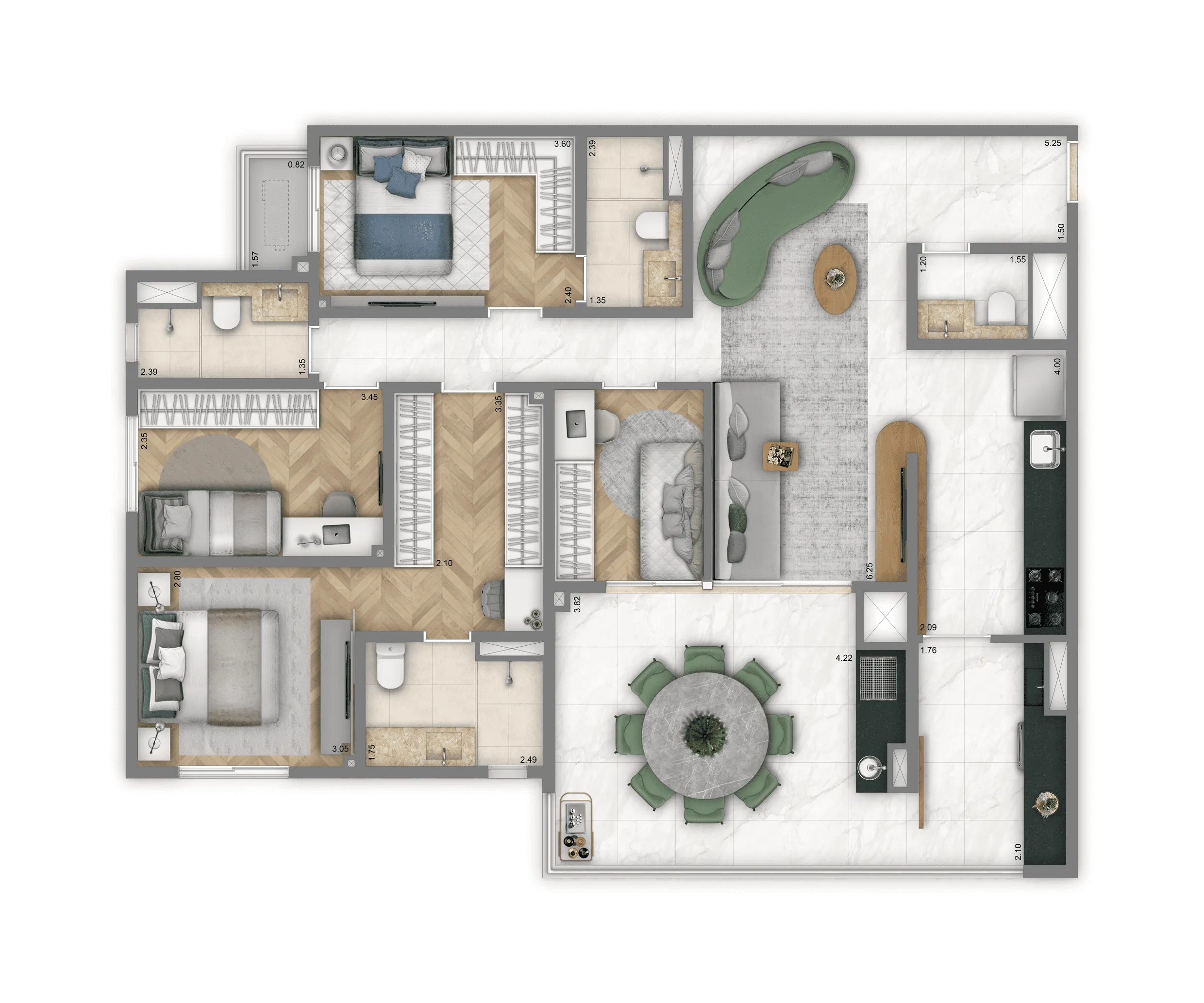 Planta Opção 126m² |  4 Dorms. (2 Suítes)