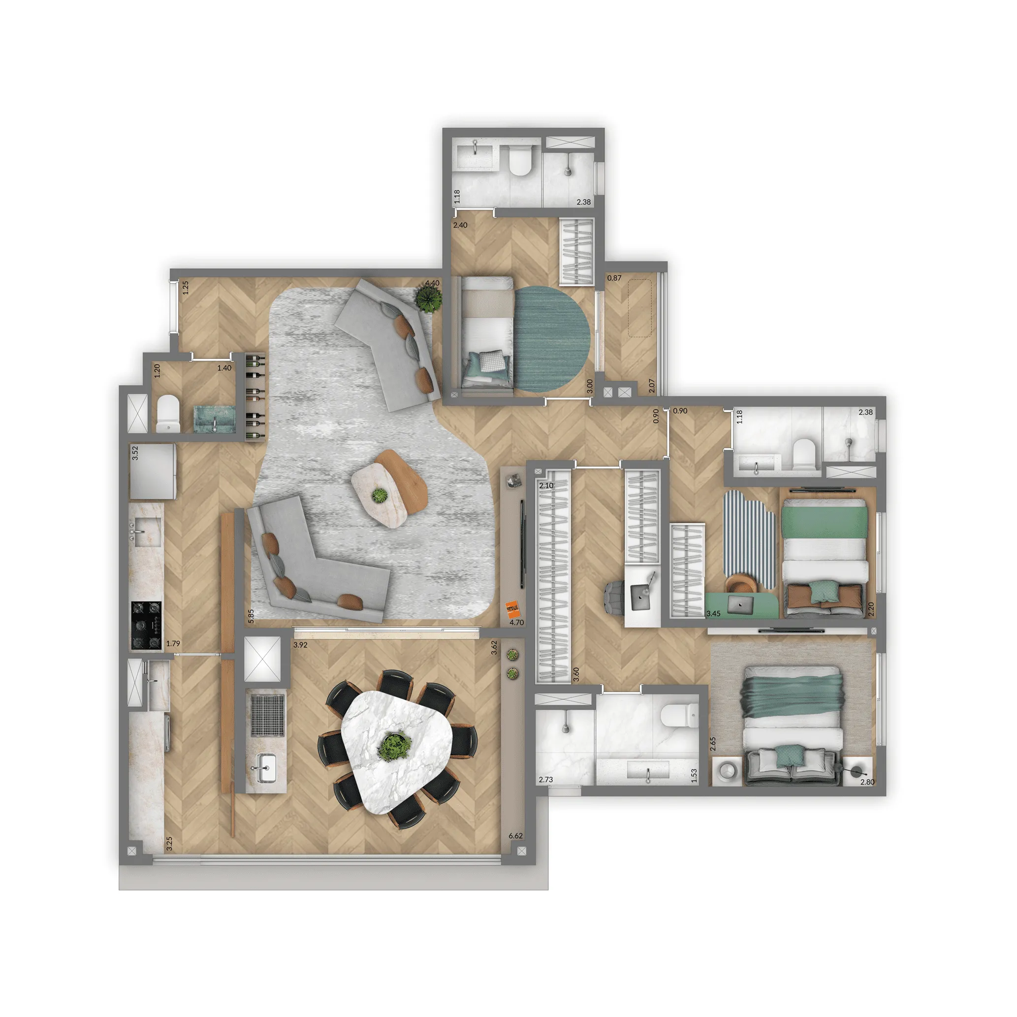 Planta Padrão 115 m² | 3 Suítes
