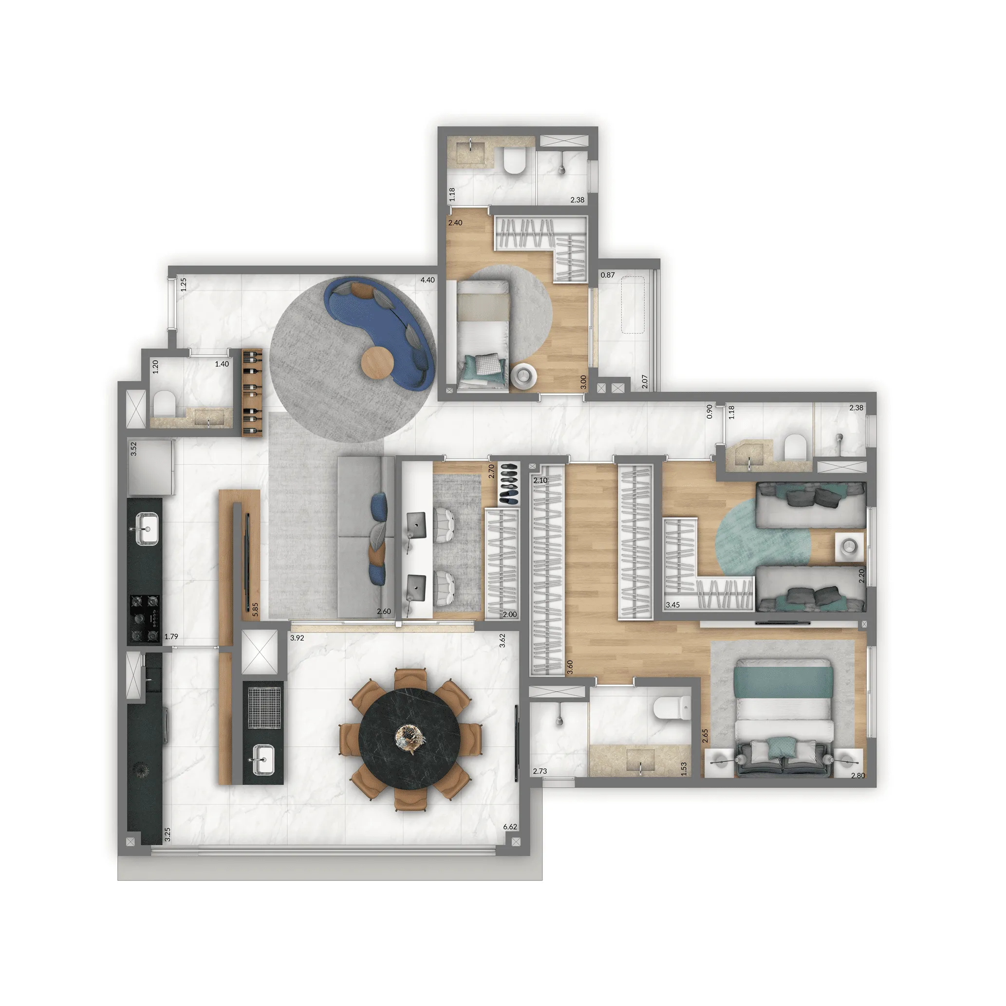 Planta Opção 115 m² | 4 dorms. | 2 Suítes