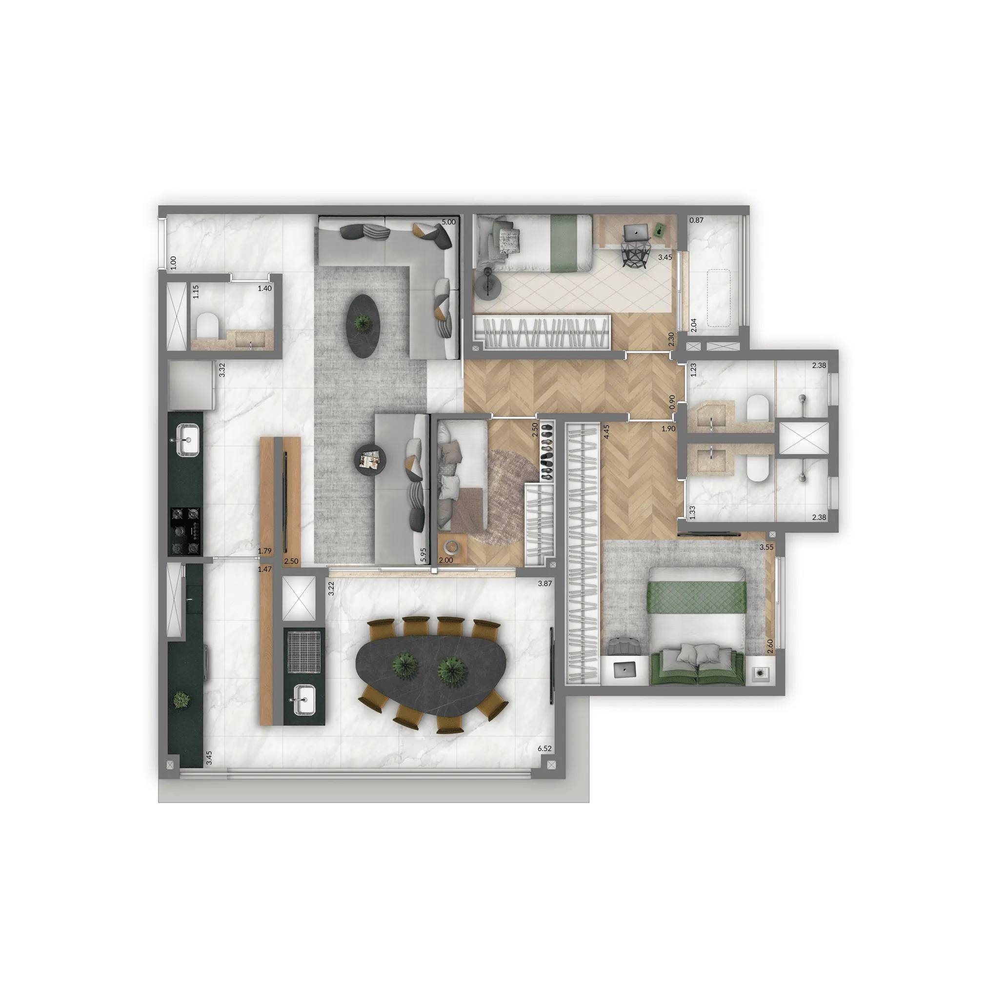 Planta Padrão 95 m² | 3 dorms. | 1 Suíte
