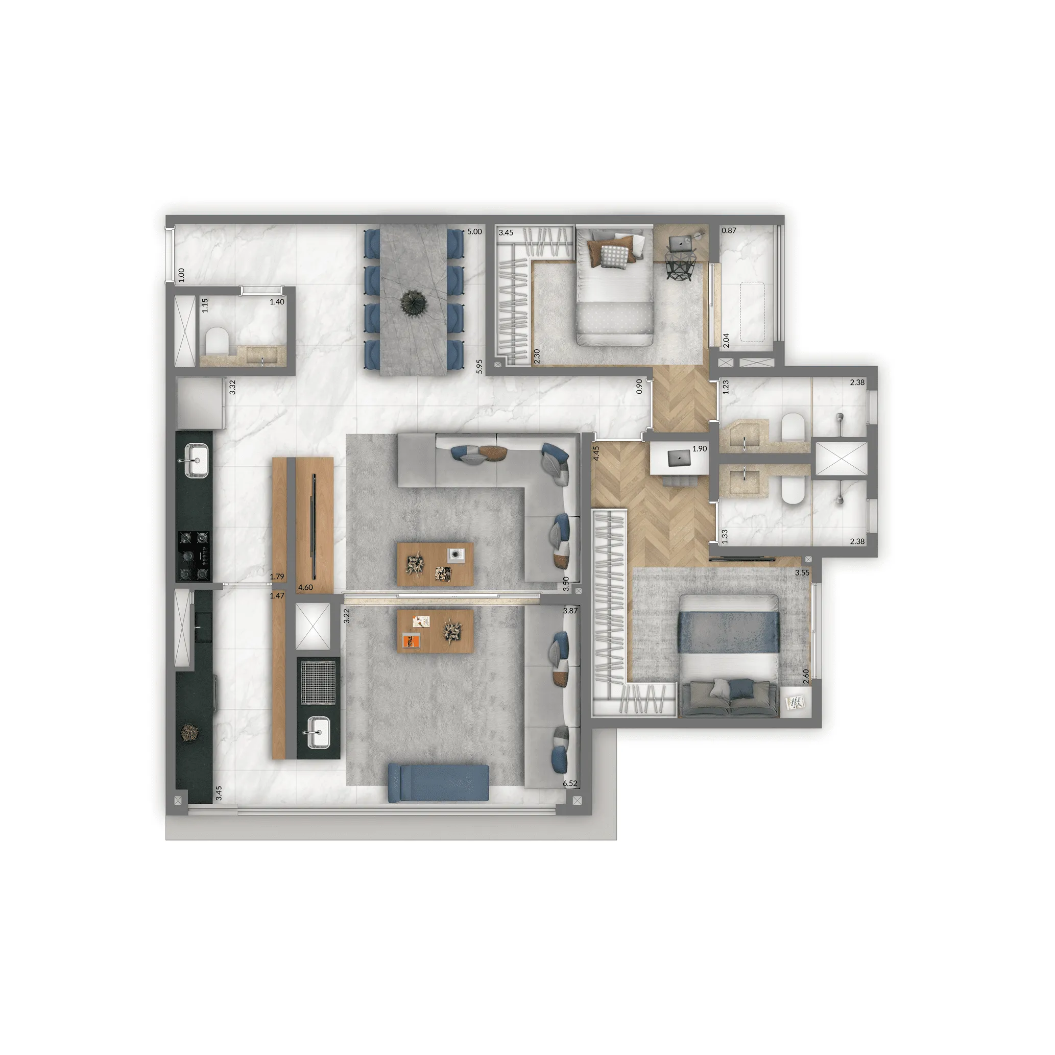 Planta Opção 95 m² | 2 Suítes