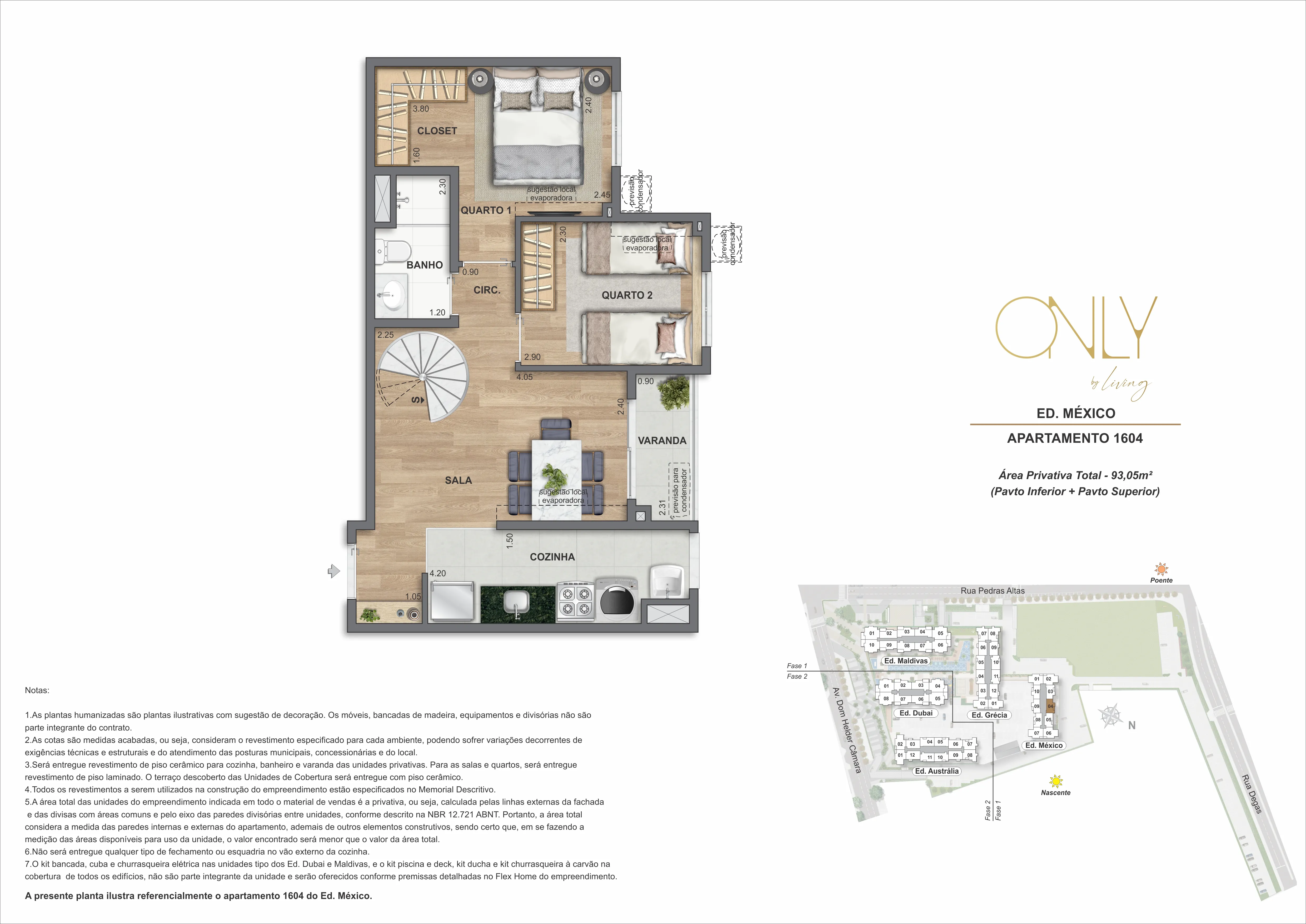 Cobertura Duplex 2 Quartos - Pav. Inferior - Área privativa total: 93,05m²