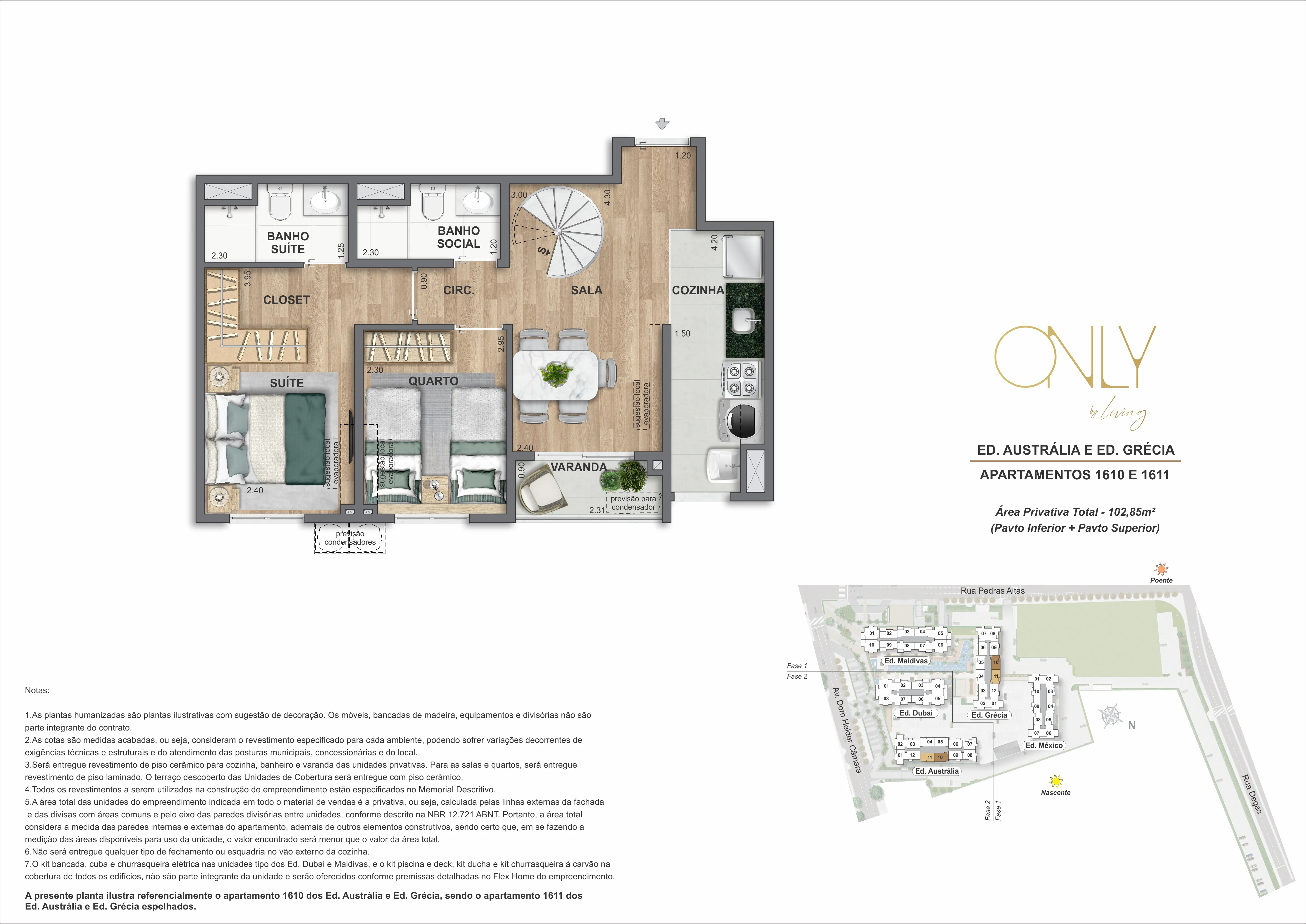 Ilustração Artística - Cobertura Duplex 2 Quartos - Pav. Inferior