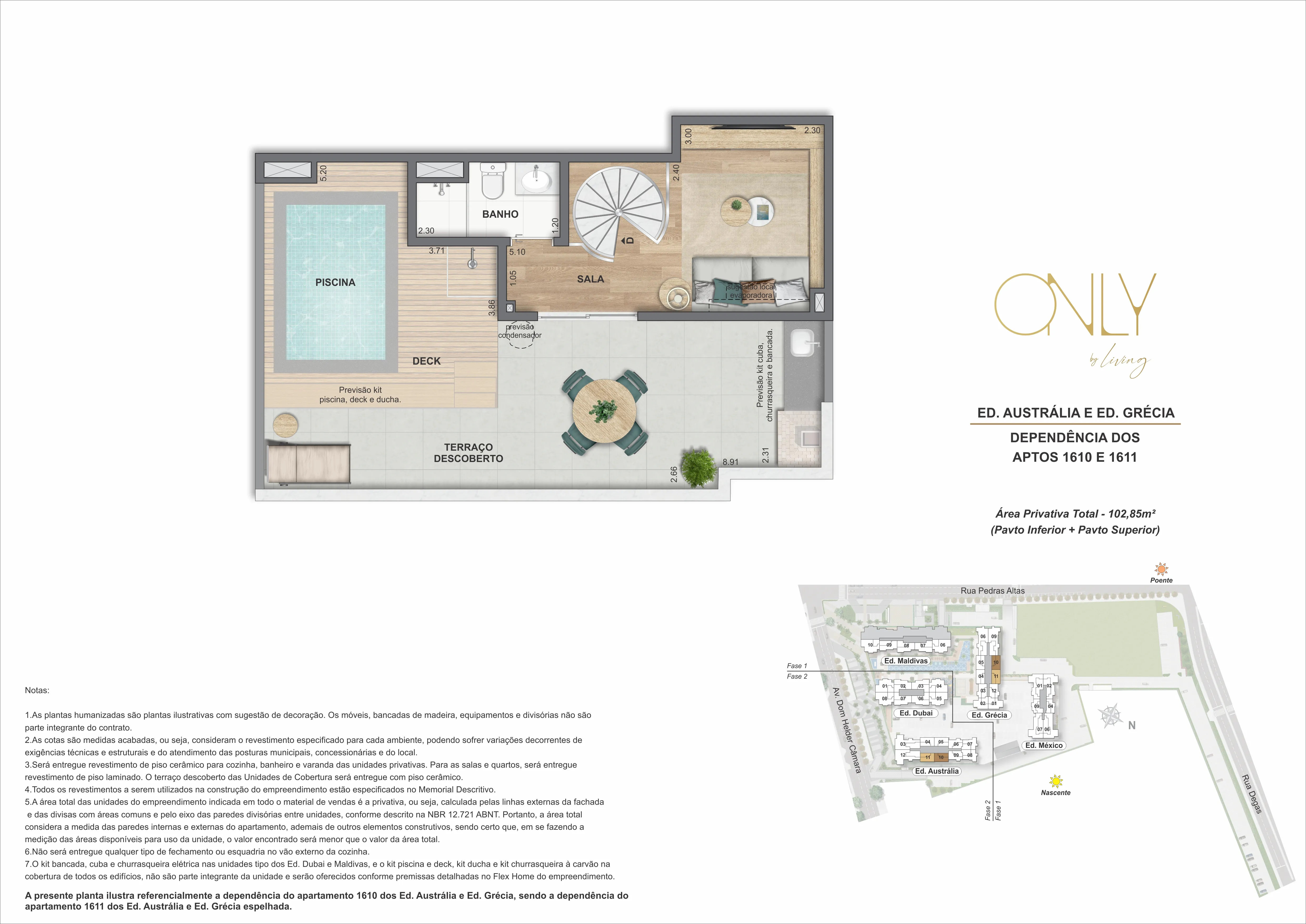 Cobertura Duplex 2 Quartos - Pav. Superior - Área privativa total: 102,85m²