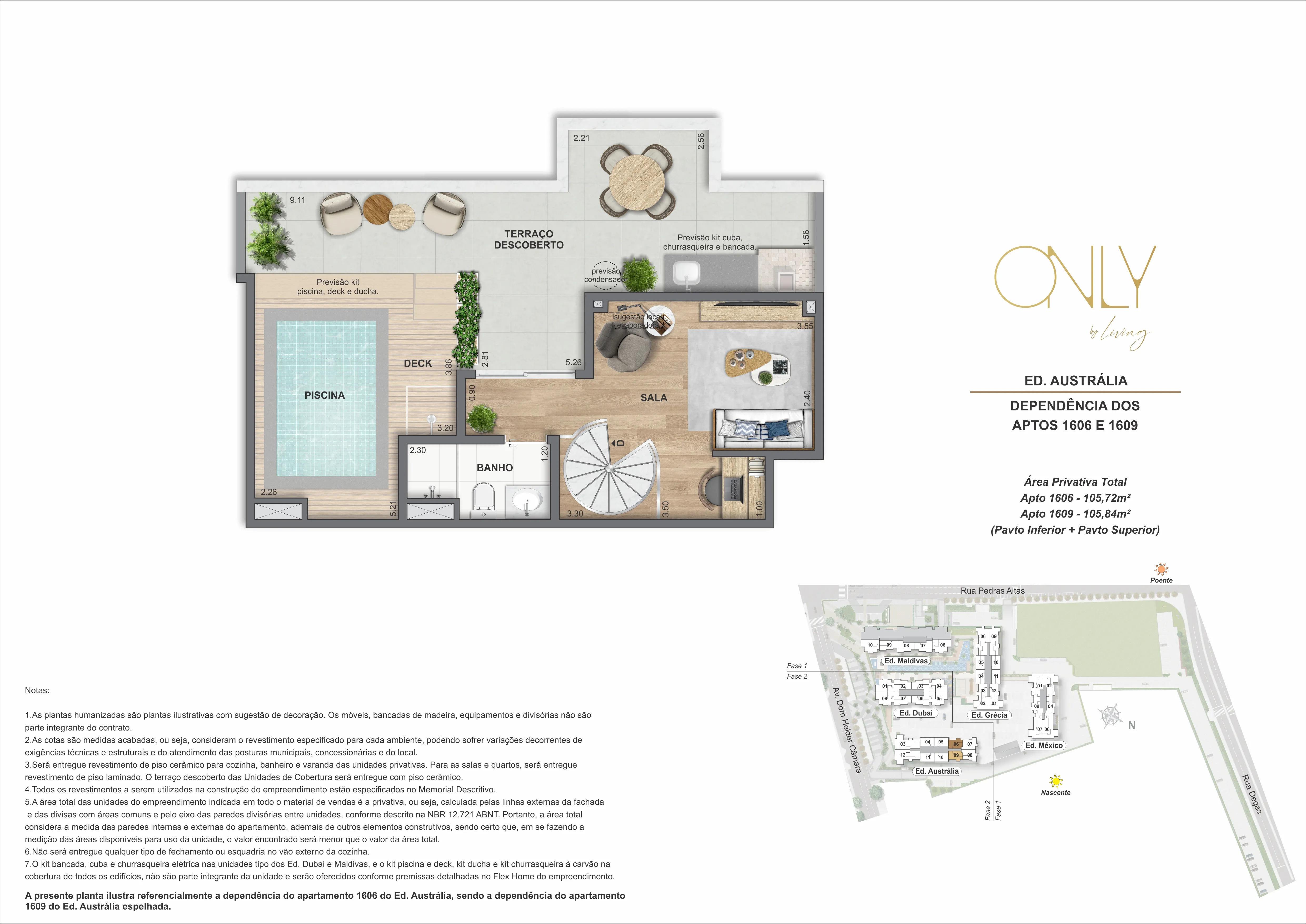 Ilustração Artística - Cobertura Duplex 2 quartos Pav. Superior