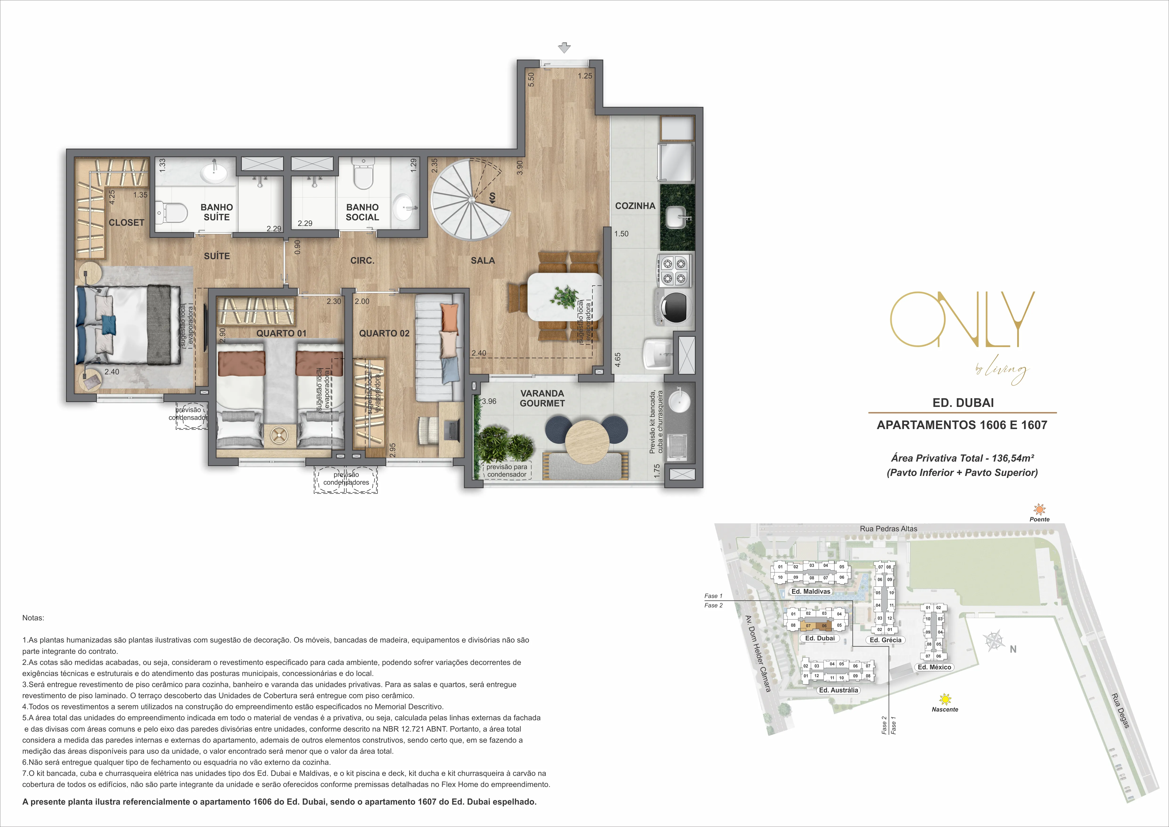 Cobertura Duplex 3 Quartos com Suíte - Pav. Inferior - Área privativa total: 136,54m²