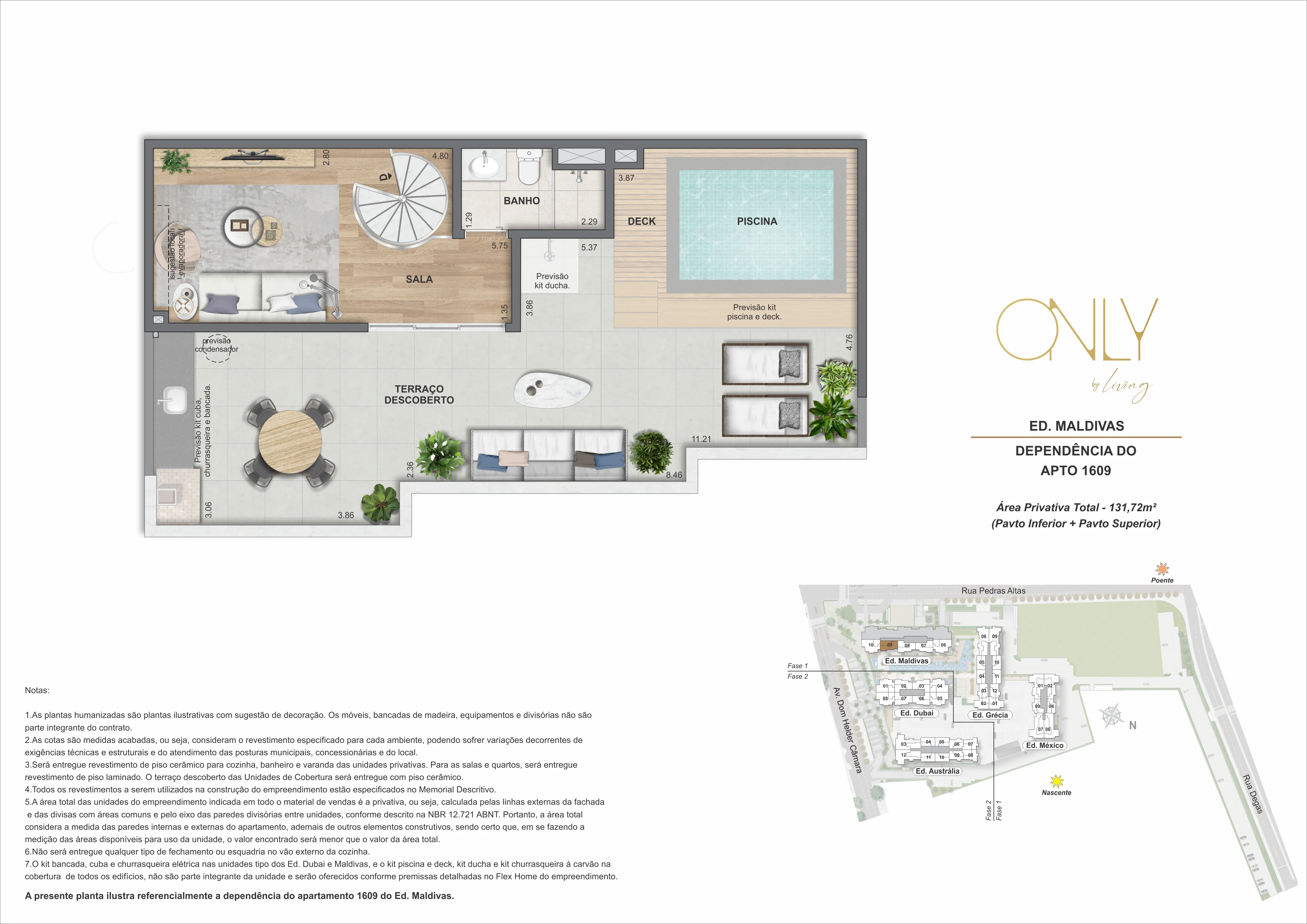 Cobertura Duplex 3 Quartos com Suíte - Pav. Superior - Área privativa total: 131,72m²