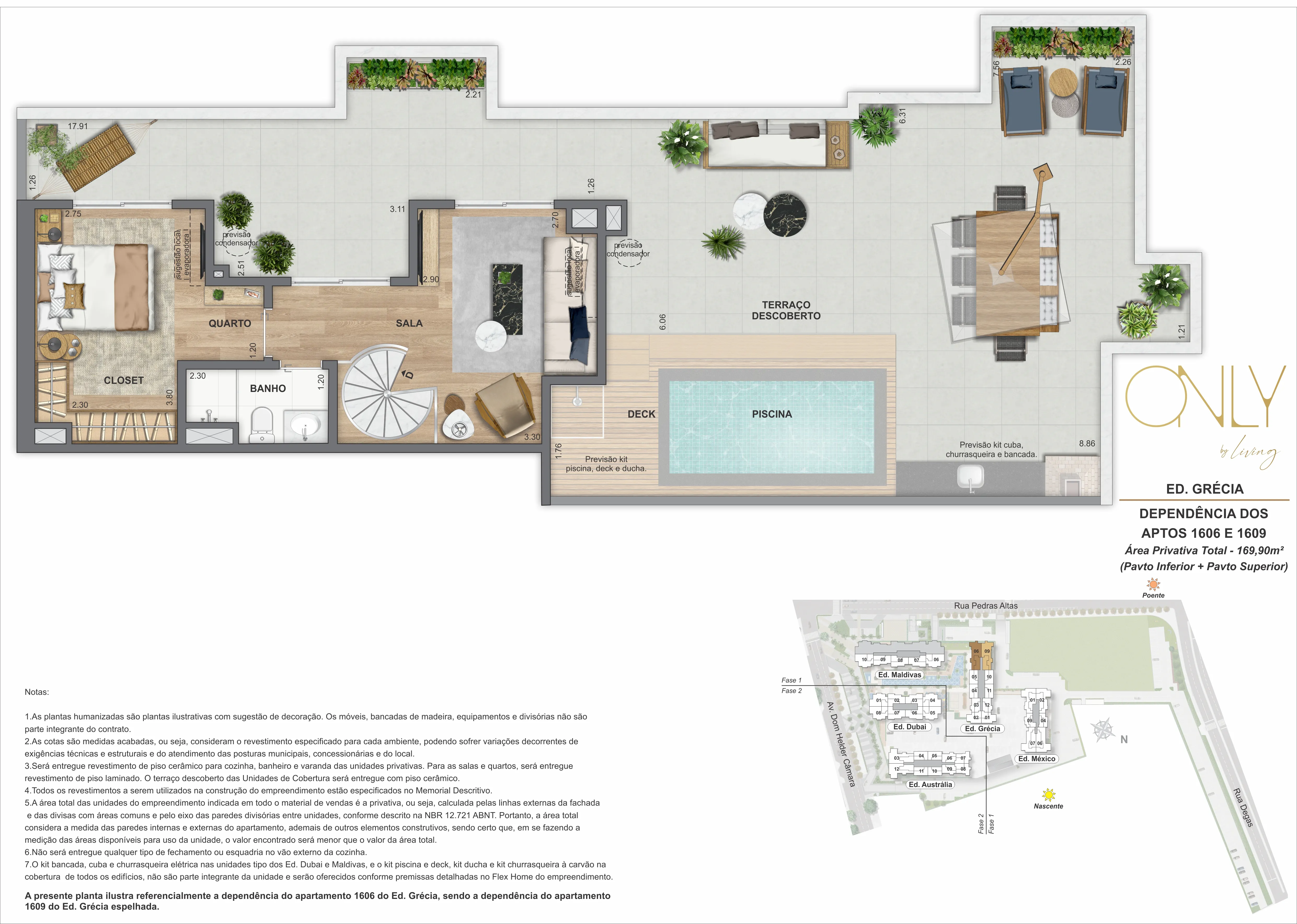 Cobertura Duplex 3 Quartos com Suíte - Pav. Superior - Área privativa total: 169,90m²