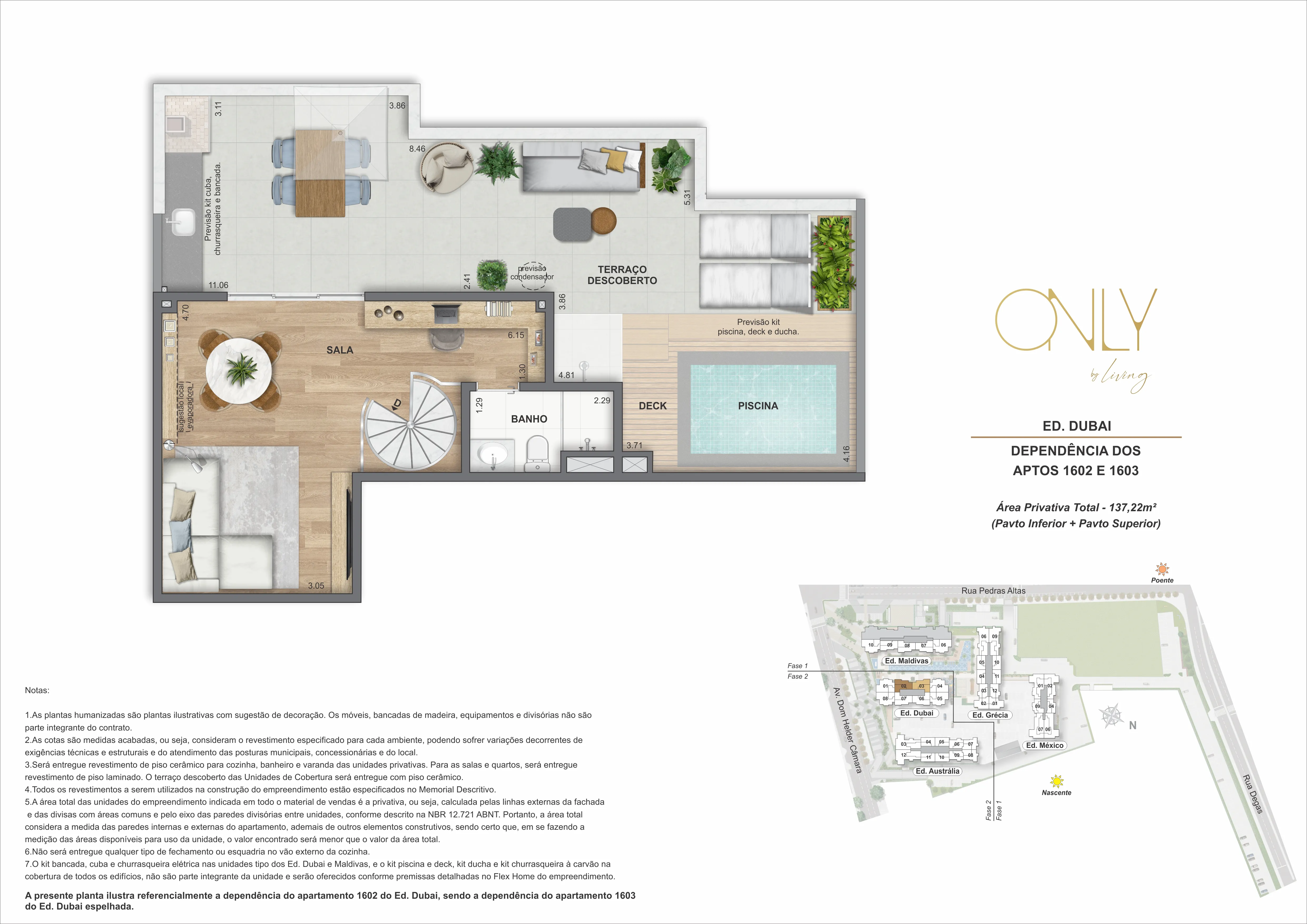 Cobertura Duplex 3 Quartos com Suíte - Pav. Superior - Área privativa total: 137,22m²