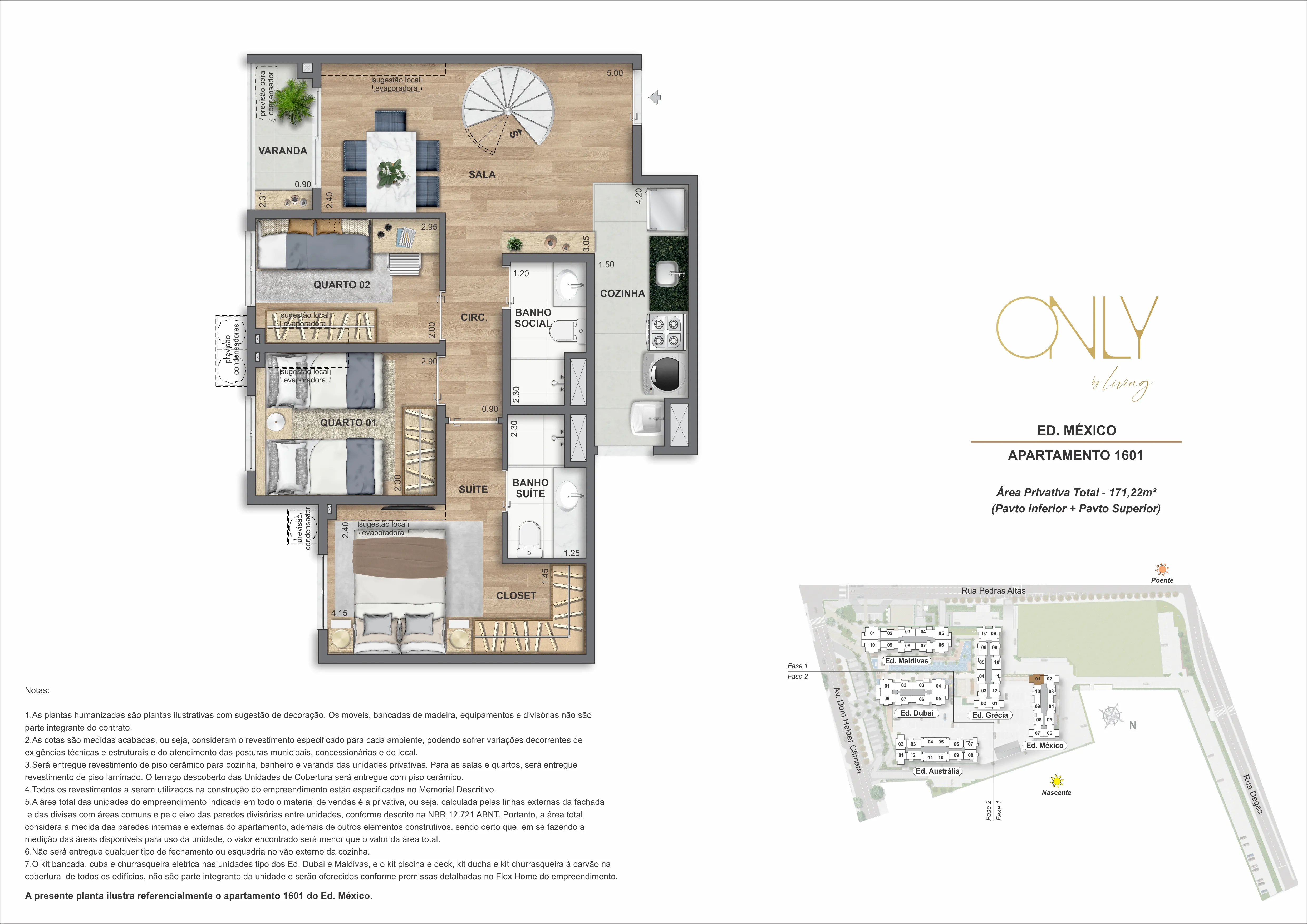 Cobertura Duplex 3 Quartos 1 Suíte - Pav. Inferior - Área privativa: 171,22m²