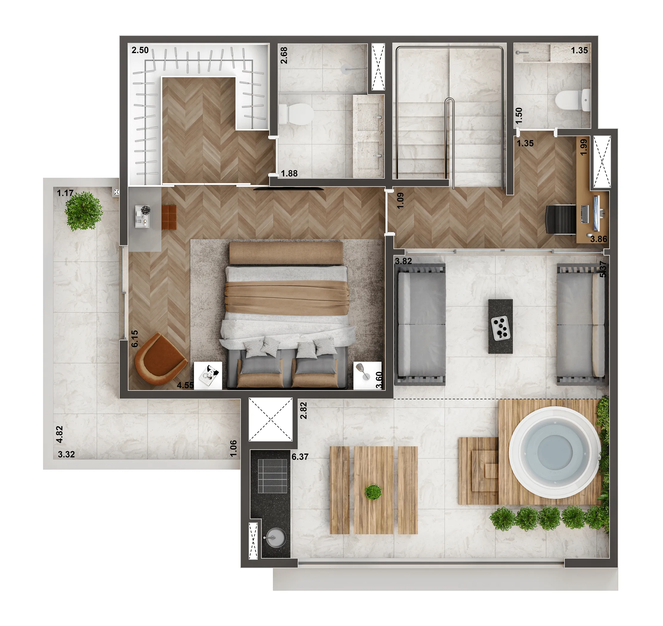Planta Duplex Superior de 163m² | 3 suítes