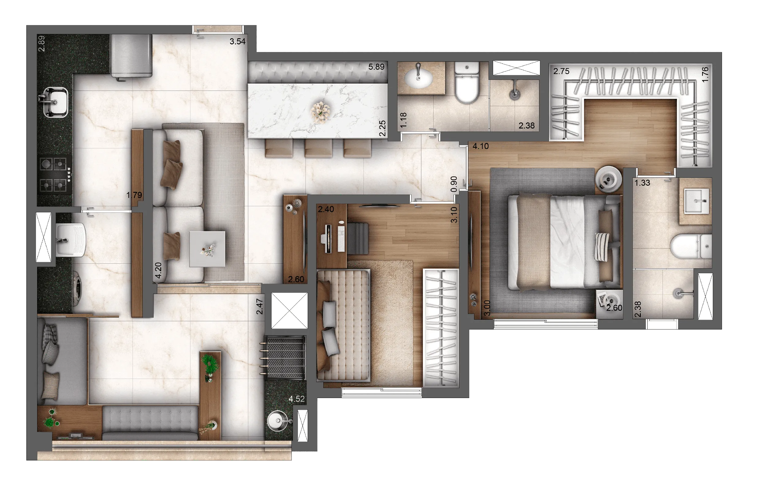 Planta Tipo 67m² | 2 dorms. | 1 suíte