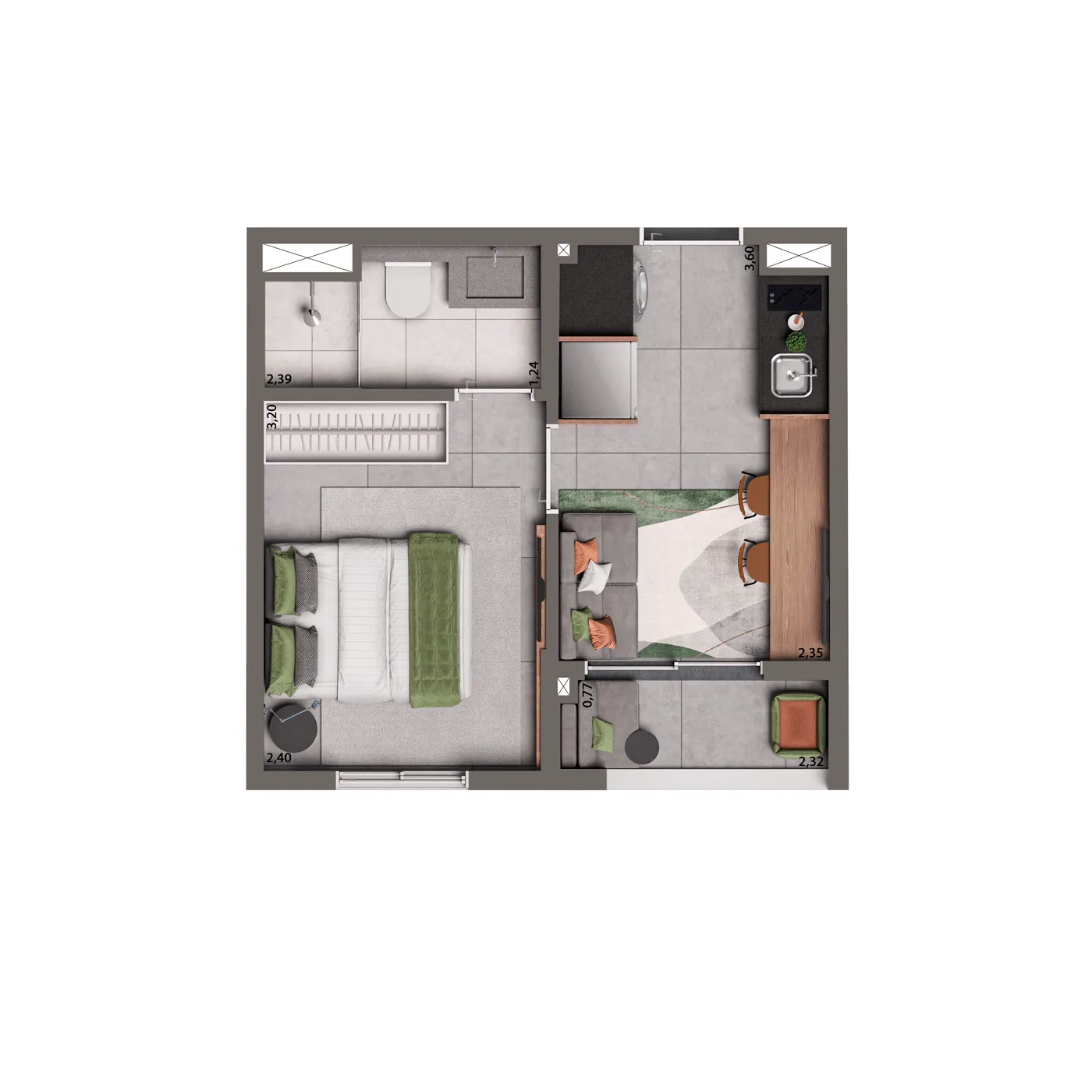 Planta Tipo 24 m² | 1 Dorm.