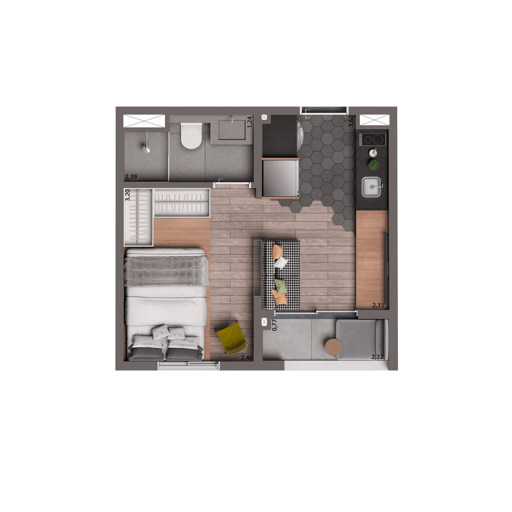 Planta Opção 24 m² | 1 Dorm.